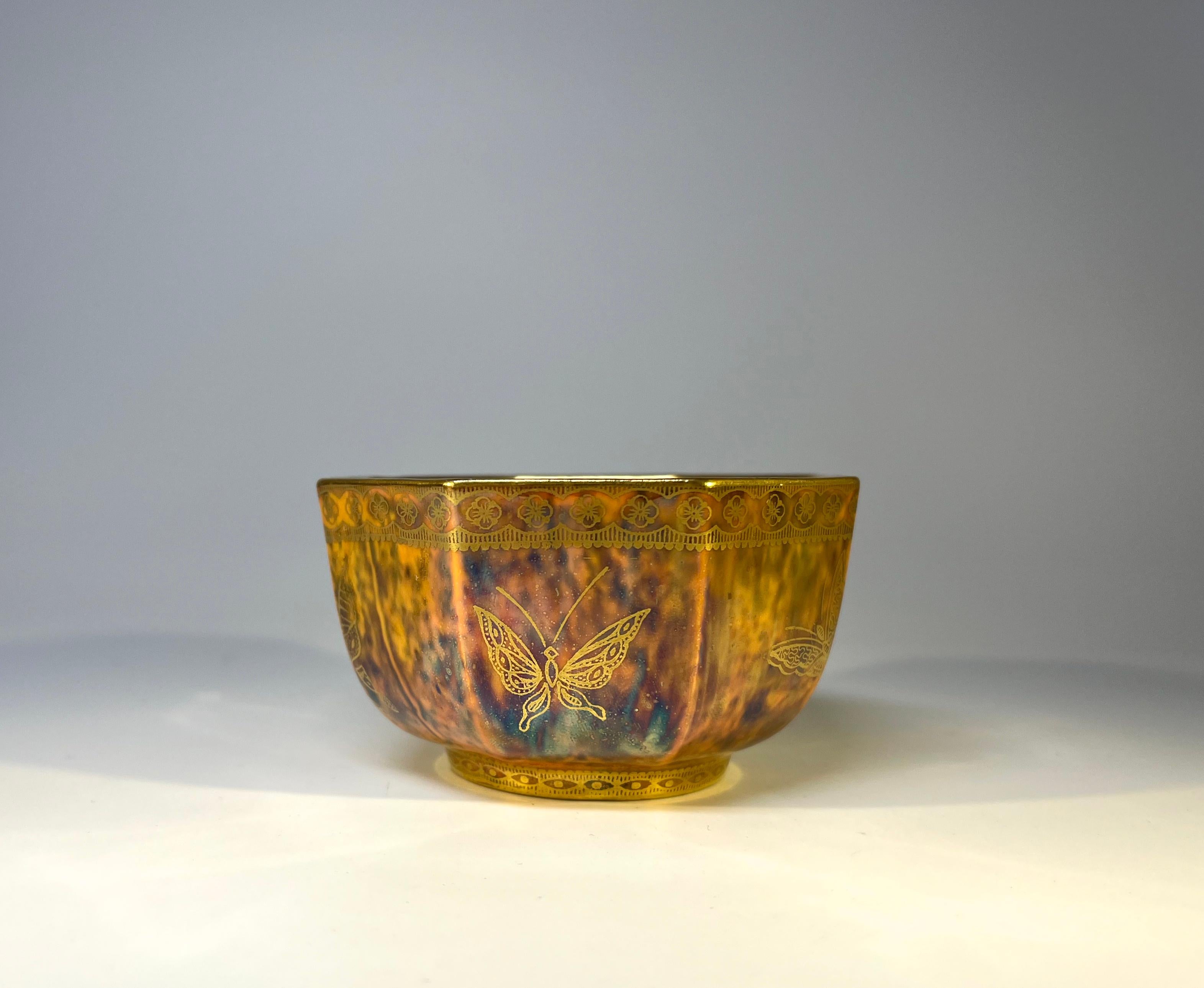 British Perfectly Ordinary Lustre Octagonal Scarab Bowl Daisy Makeig-Jones Wedgwood 1920 For Sale