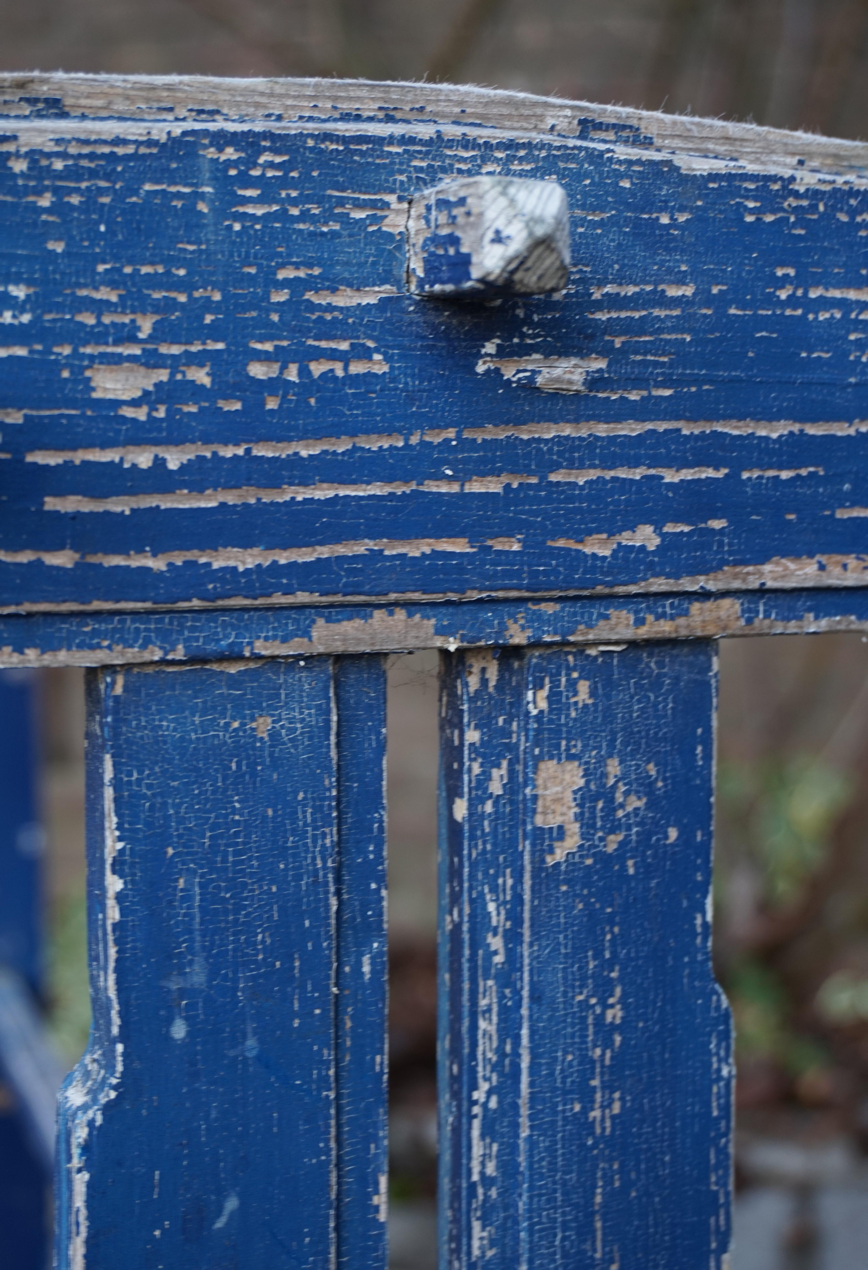 Perfectly Original, Time Worn and Blue Painted Art Deco Towel or Painting Rack For Sale 4