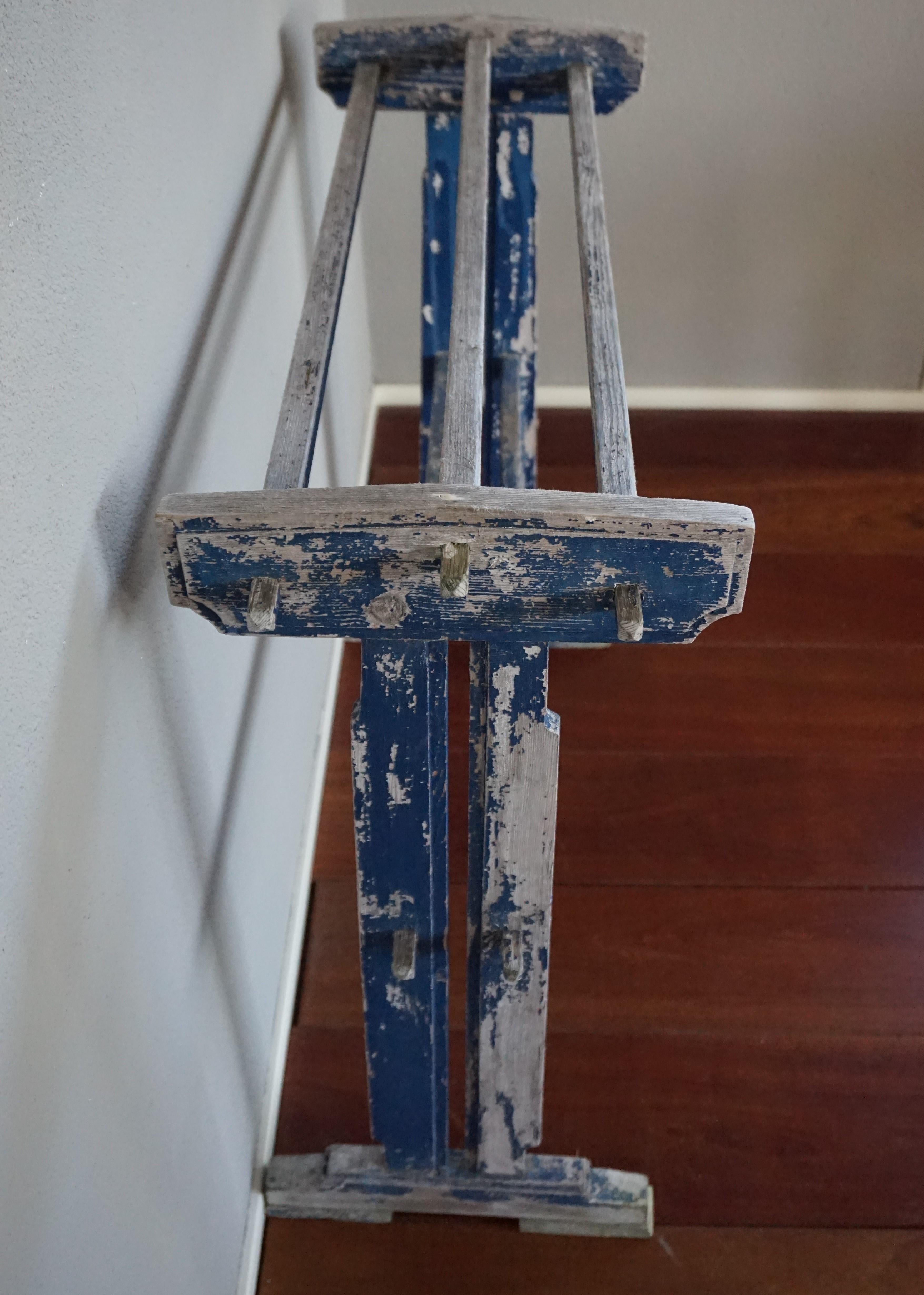 Perfectly Original, Time Worn and Blue Painted Art Deco Towel or Painting Rack For Sale 6