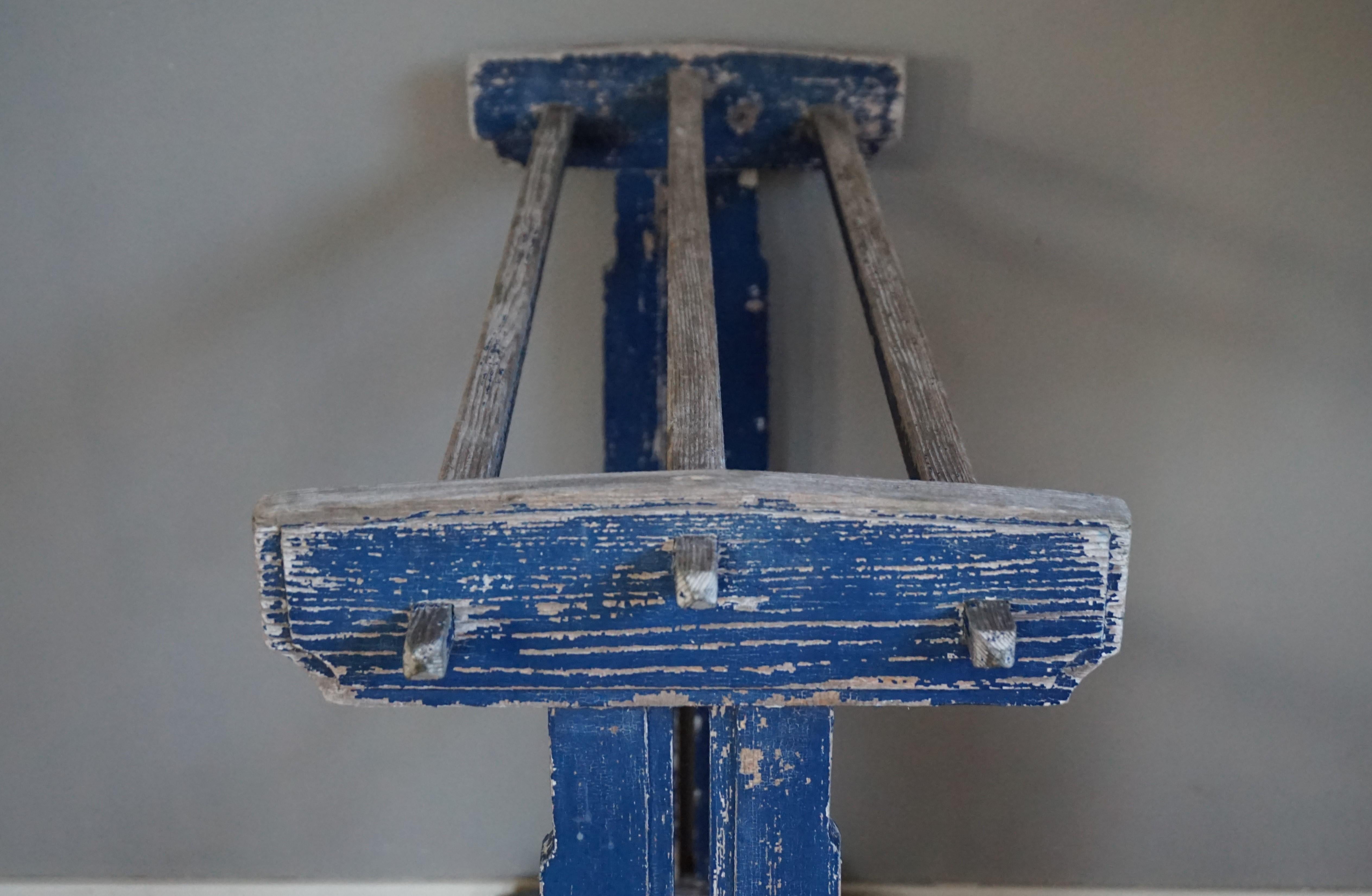 Perfectly Original, Time Worn and Blue Painted Art Deco Towel or Painting Rack For Sale 7