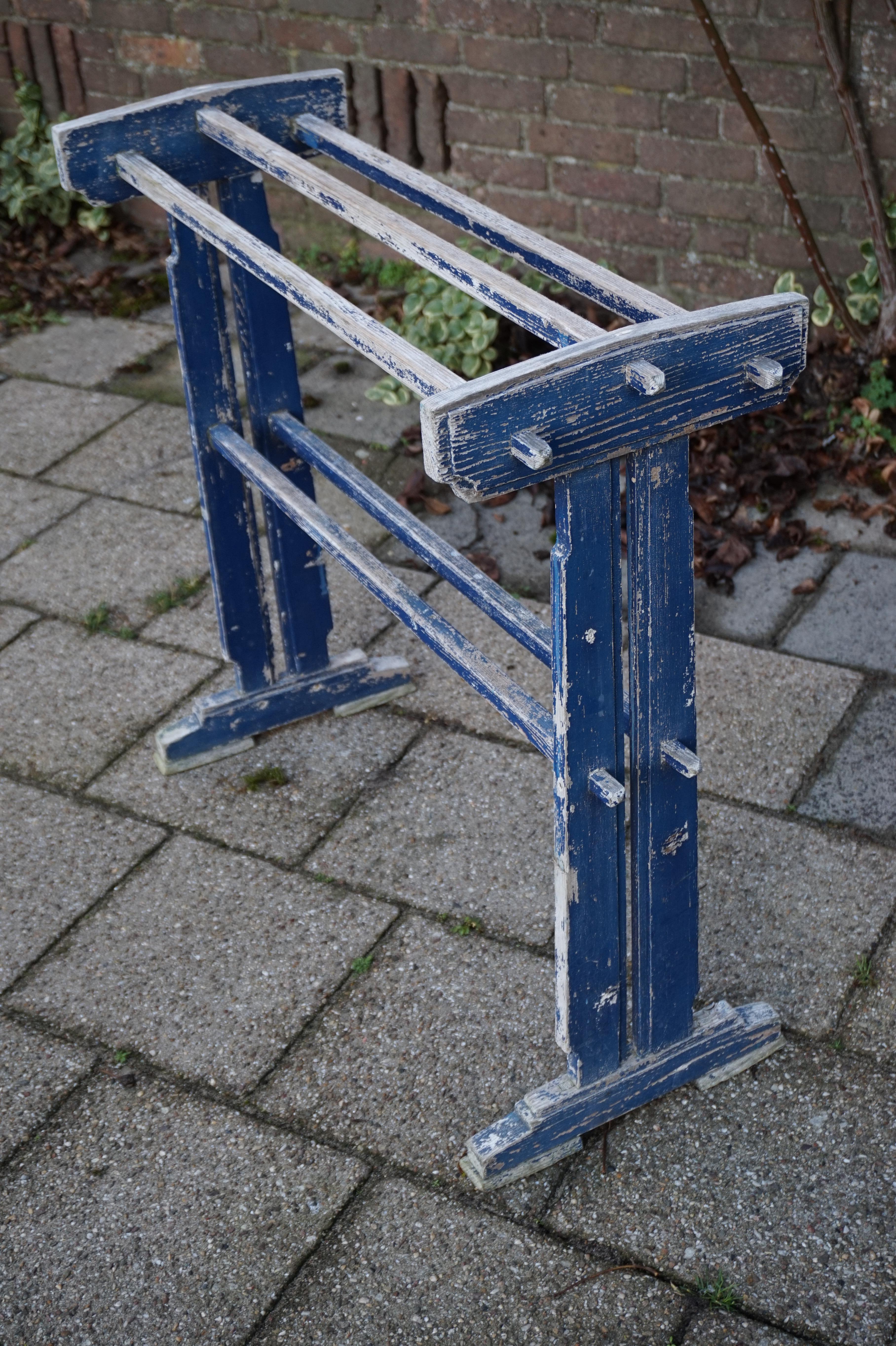 Perfectly Original, Time Worn and Blue Painted Art Deco Towel or Painting Rack For Sale 8
