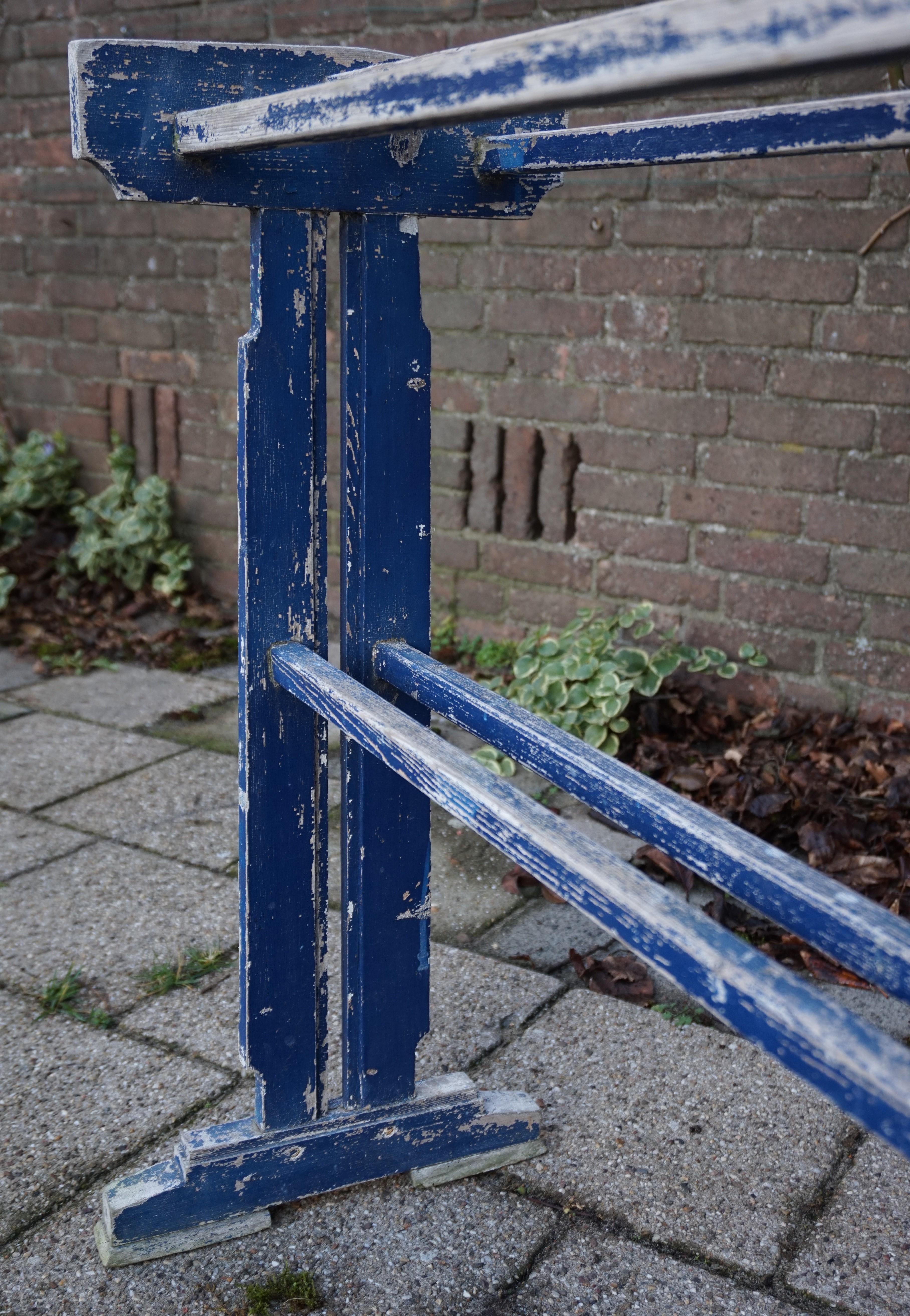 20th Century Perfectly Original, Time Worn and Blue Painted Art Deco Towel or Painting Rack For Sale