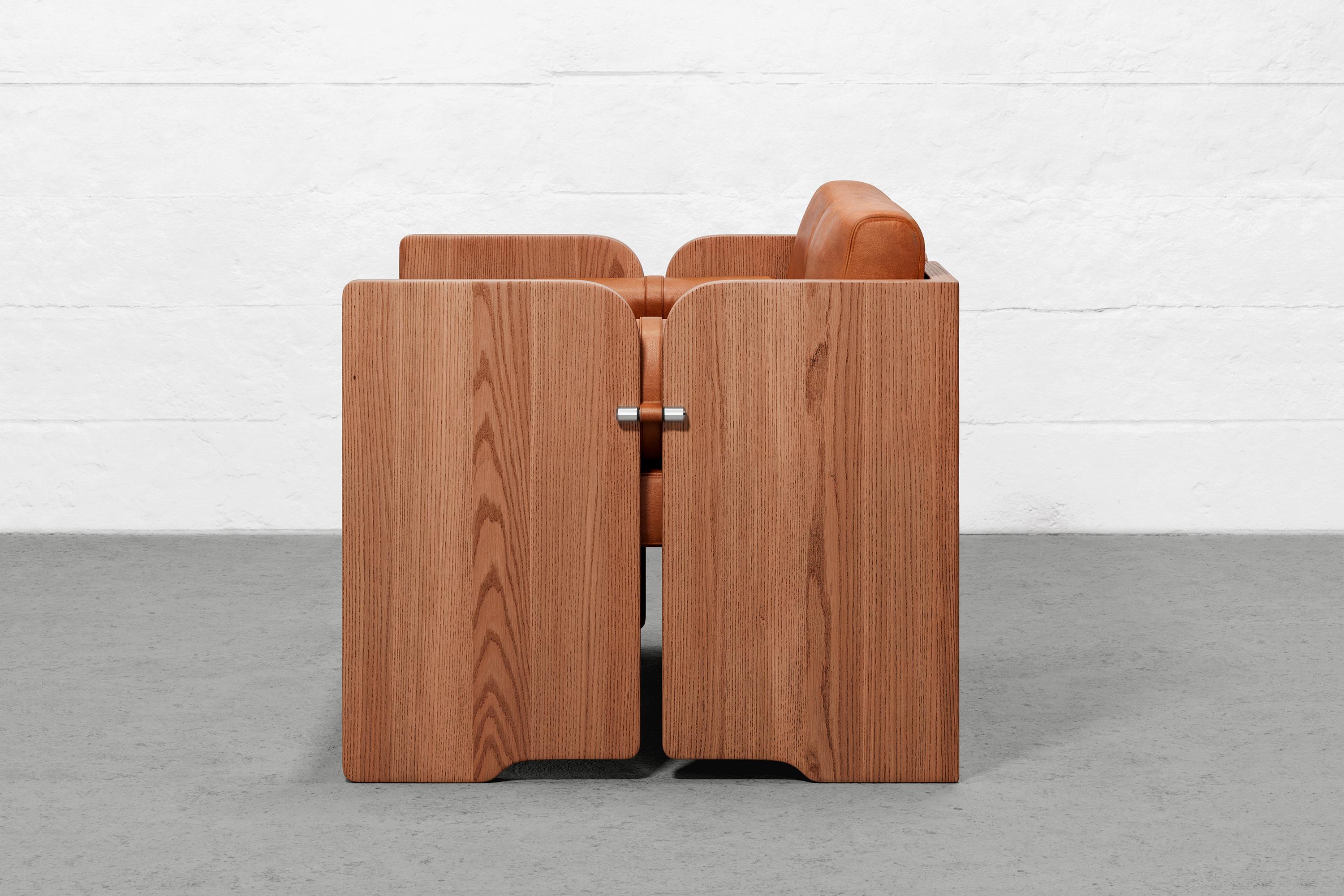 Autre Chaise longue Perfidia 3 en cuir Nature, Wood et Steele par Estudio Andean en vente