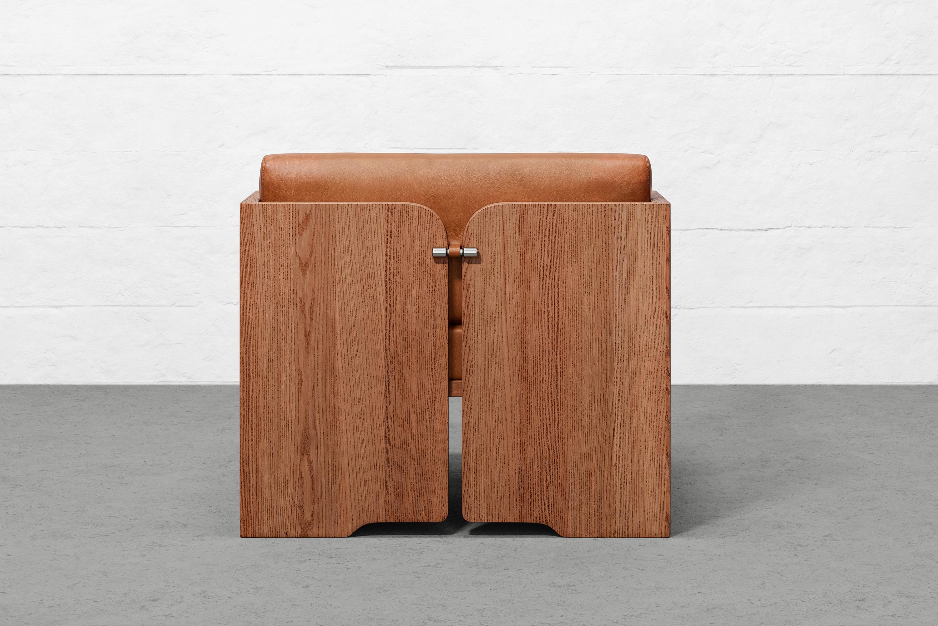 Chaise longue Perfidia 3 en cuir Nature, Wood et Steele par Estudio Andean Neuf - En vente à Geneve, CH