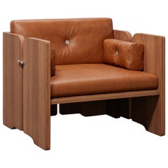 Perfidia 3 Lounge Chair in pelle naturale, legno e acciaio di Estudio Andean