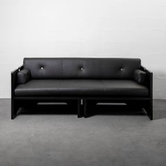 Perfidia 3-Seater Sofa in Ébano Wood, Leather & Aged Brass by Estudio Andean