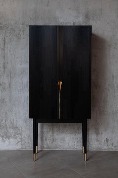 Perfidia Bar Cabinet in Solid Wood with Cast Bronze Details by Estudio Andean