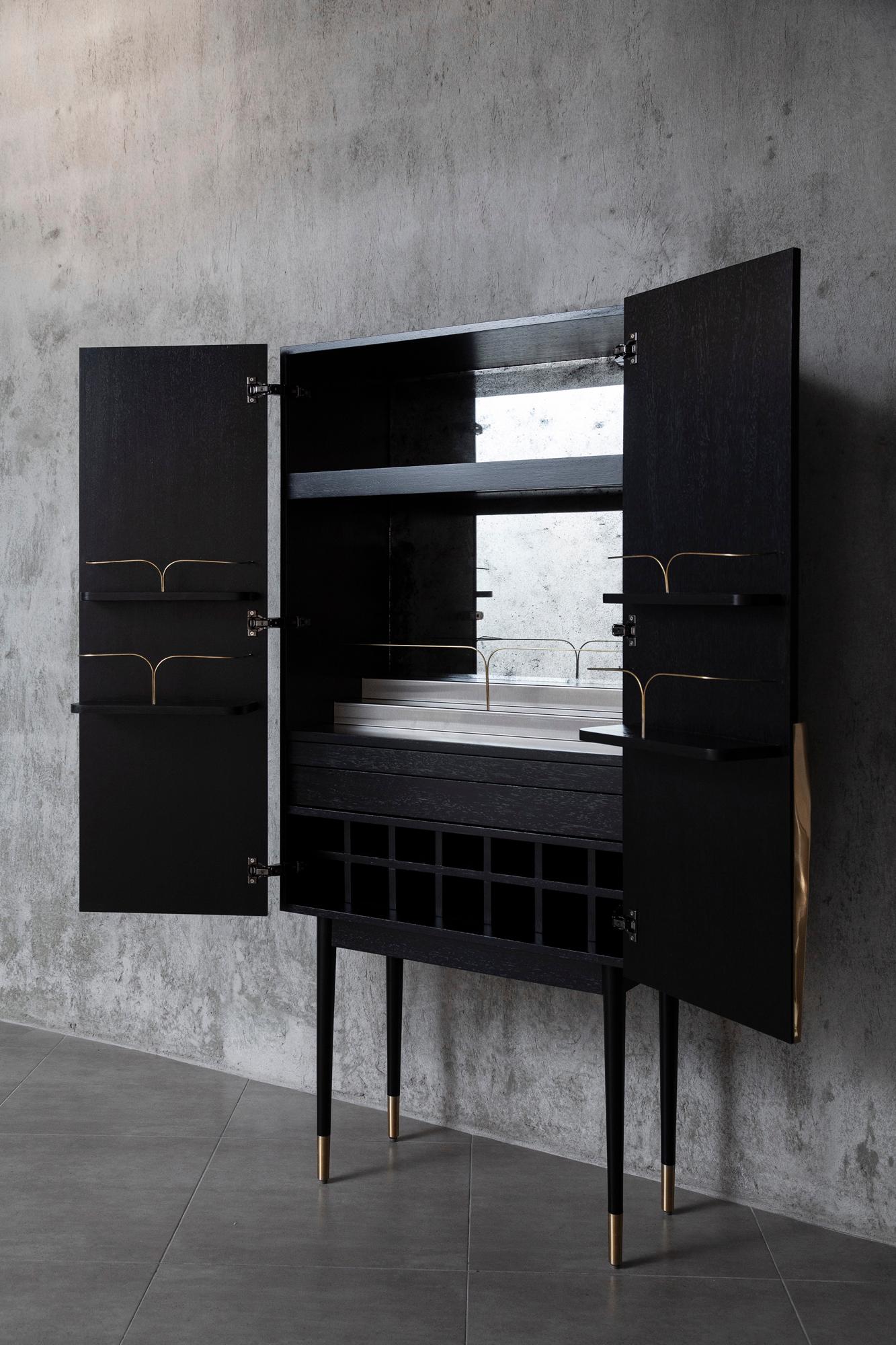Metalwork PERFIDIA_01 Bar Cabinet in Solid Wood and Casted Bronze Details by ANDEAN For Sale