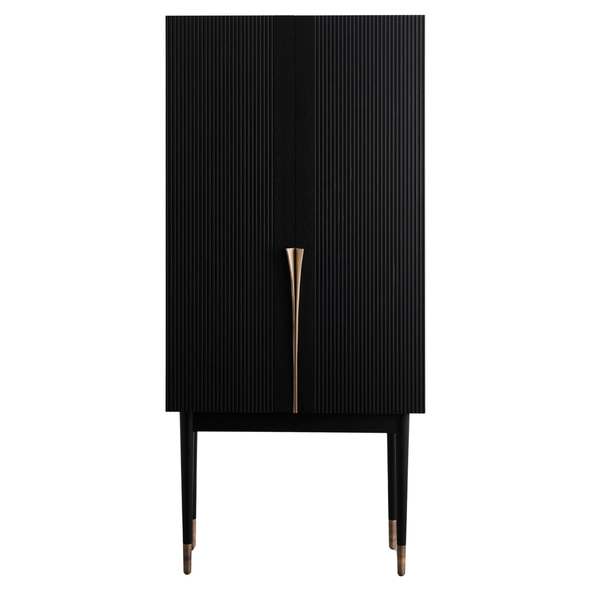 PERFIDIA_01 Bar Cabinet in Solid Wood and Casted Bronze Details by ANDEAN For Sale