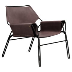 PERFIDIA_02 Cognac Thick Leather Sling Lounge Chair in Black Steel by ANDEAN