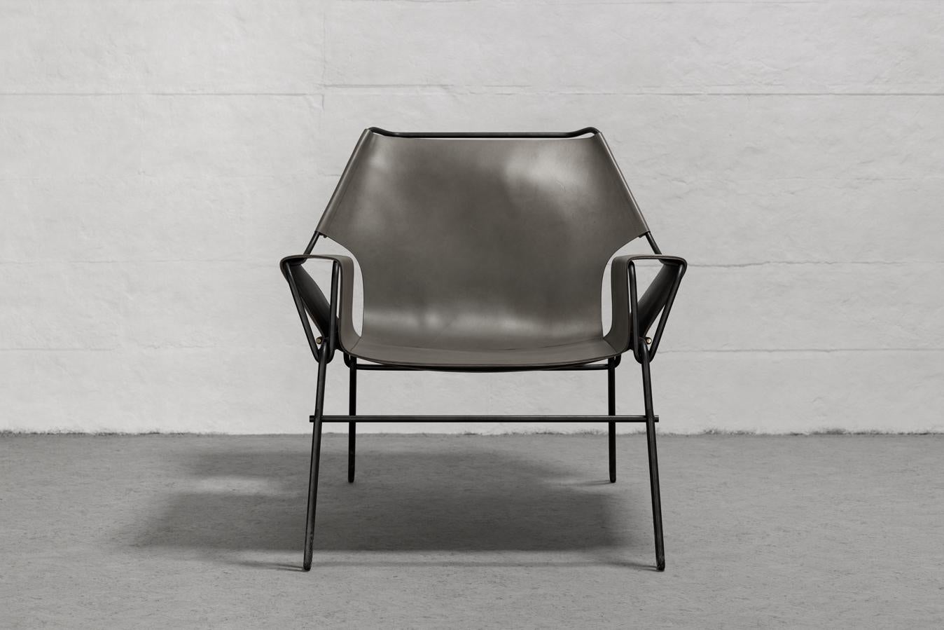 Modern Perfidia_02 Olive Leather, Bronze, Steel Lounge Chair by ANDEAN For Sale