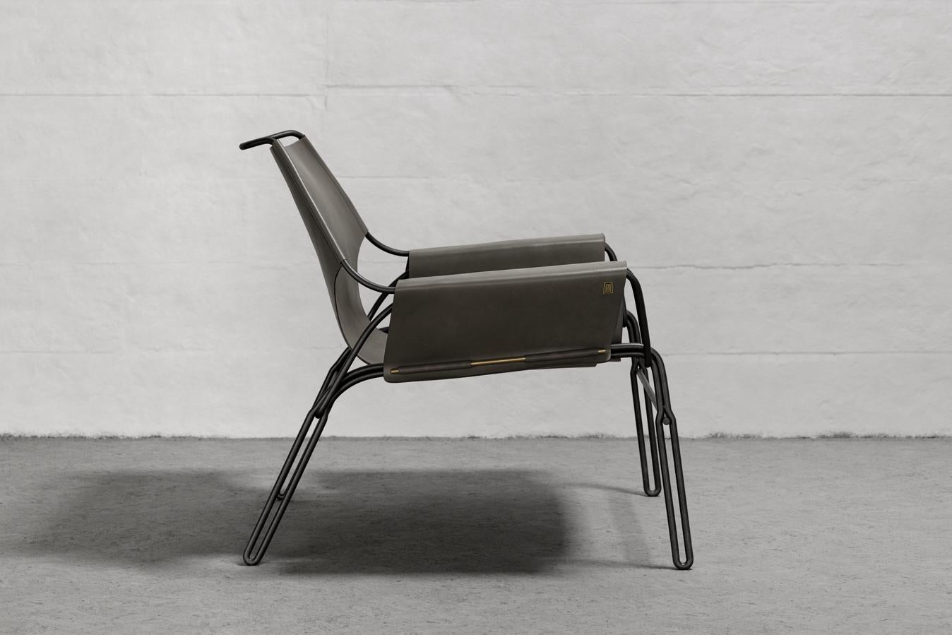 Ecuadorean Perfidia_02 Olive Leather, Bronze, Steel Lounge Chair by ANDEAN For Sale