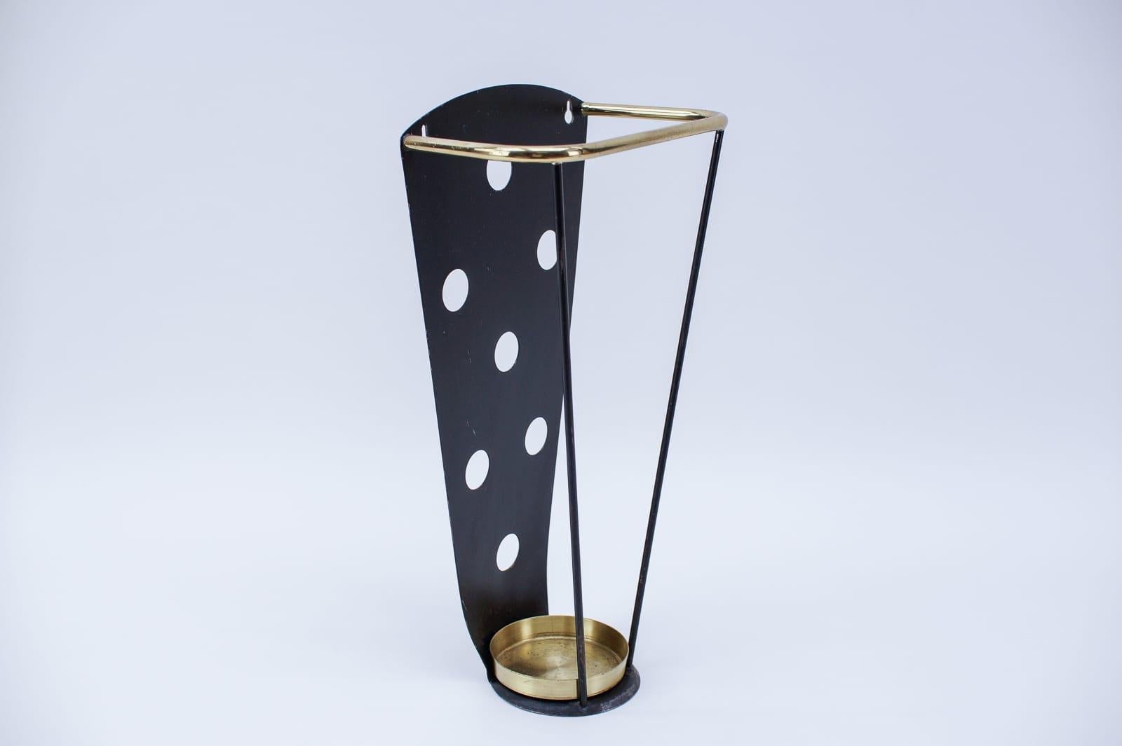Mid-Century Modern Perforated Austrian Mid-Century Metal and Brass Umbrella Stand, 1950s For Sale