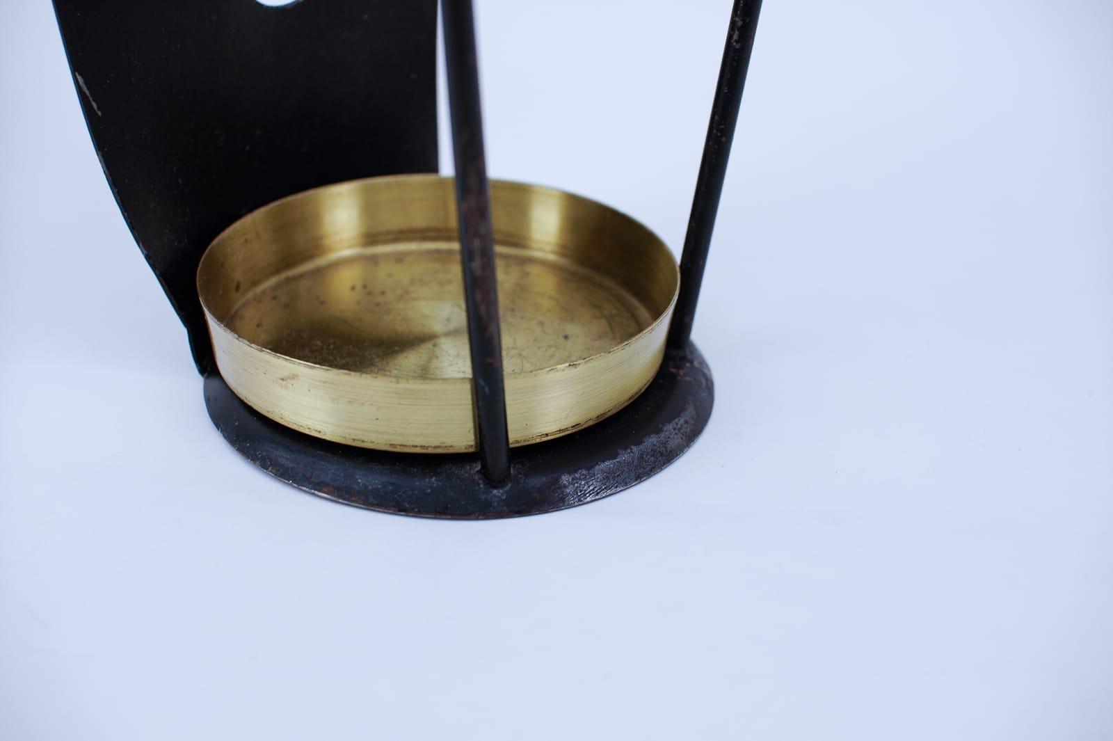 Mid-20th Century Perforated Austrian Mid-Century Metal and Brass Umbrella Stand, 1950s For Sale