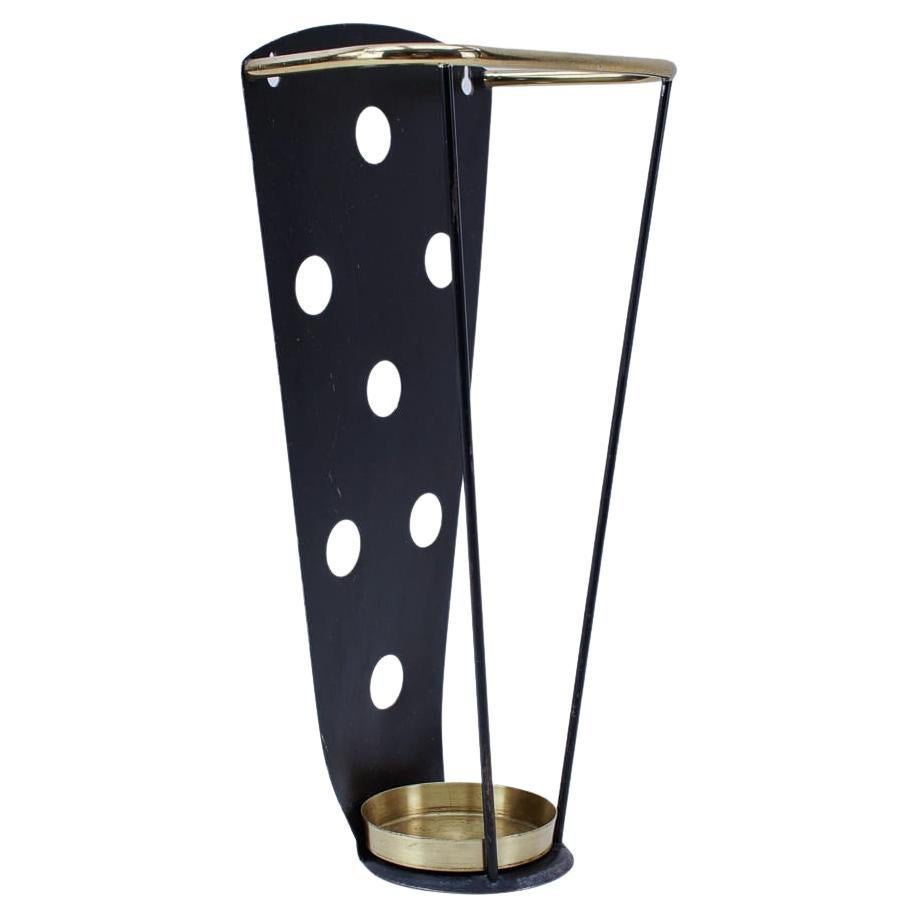 Perforated Austrian Mid-Century Metal and Brass Umbrella Stand, 1950s For Sale