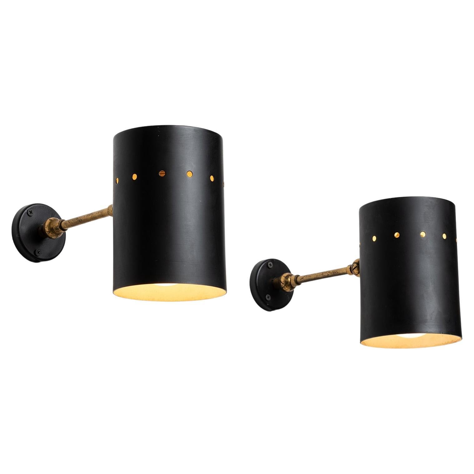 Perforated Black Enamel Sconces, Italy, circa 1950