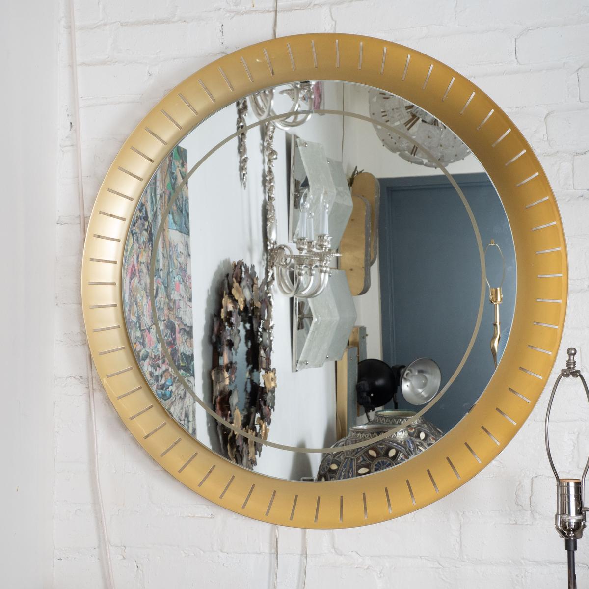 backlit brass mirror