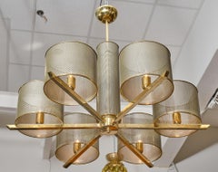 Perforated Brass French Chandelier in the Style of Matégot