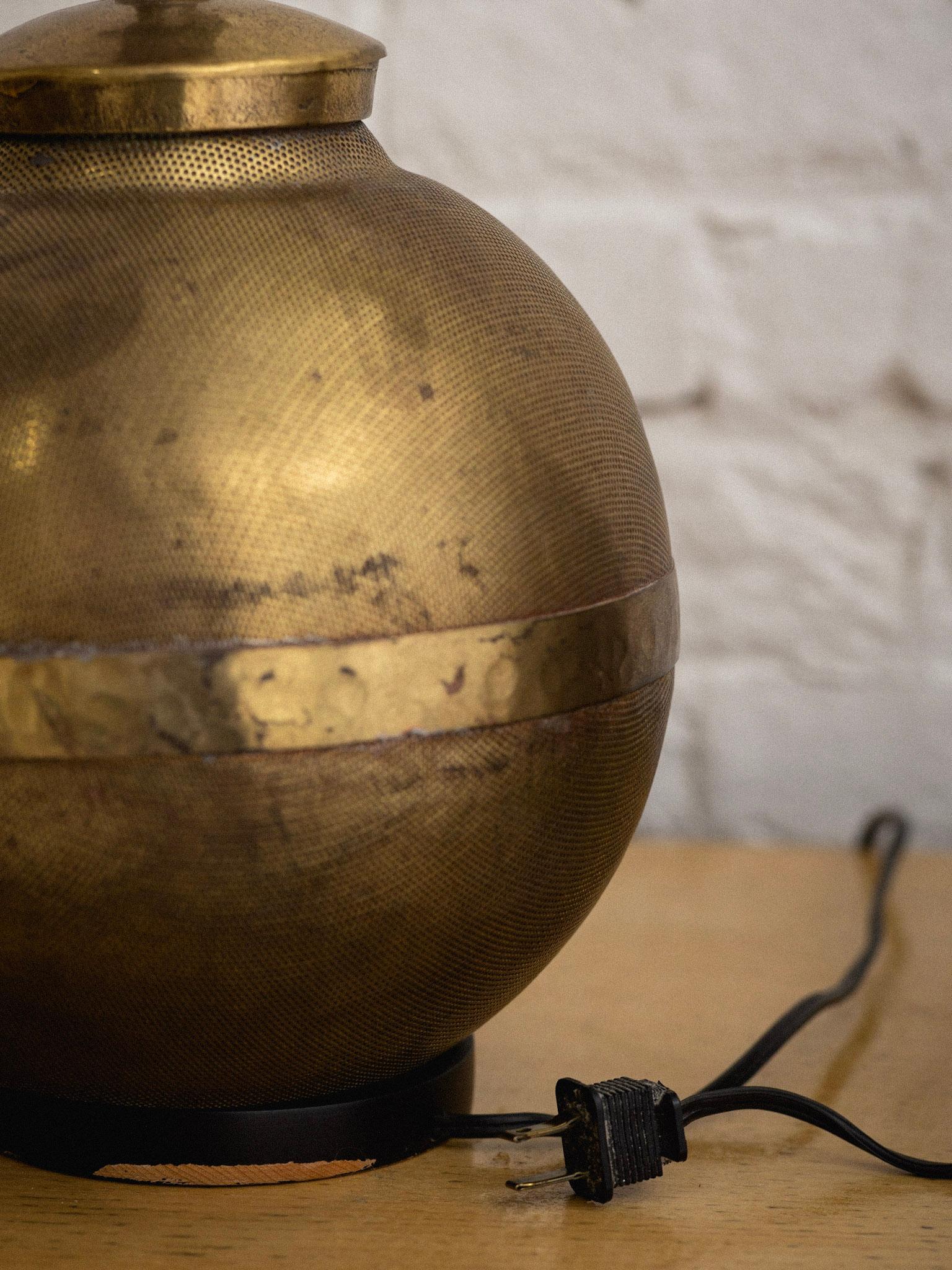 Perforated Brass Globe Lamps, a Pair In Good Condition In Brooklyn, NY