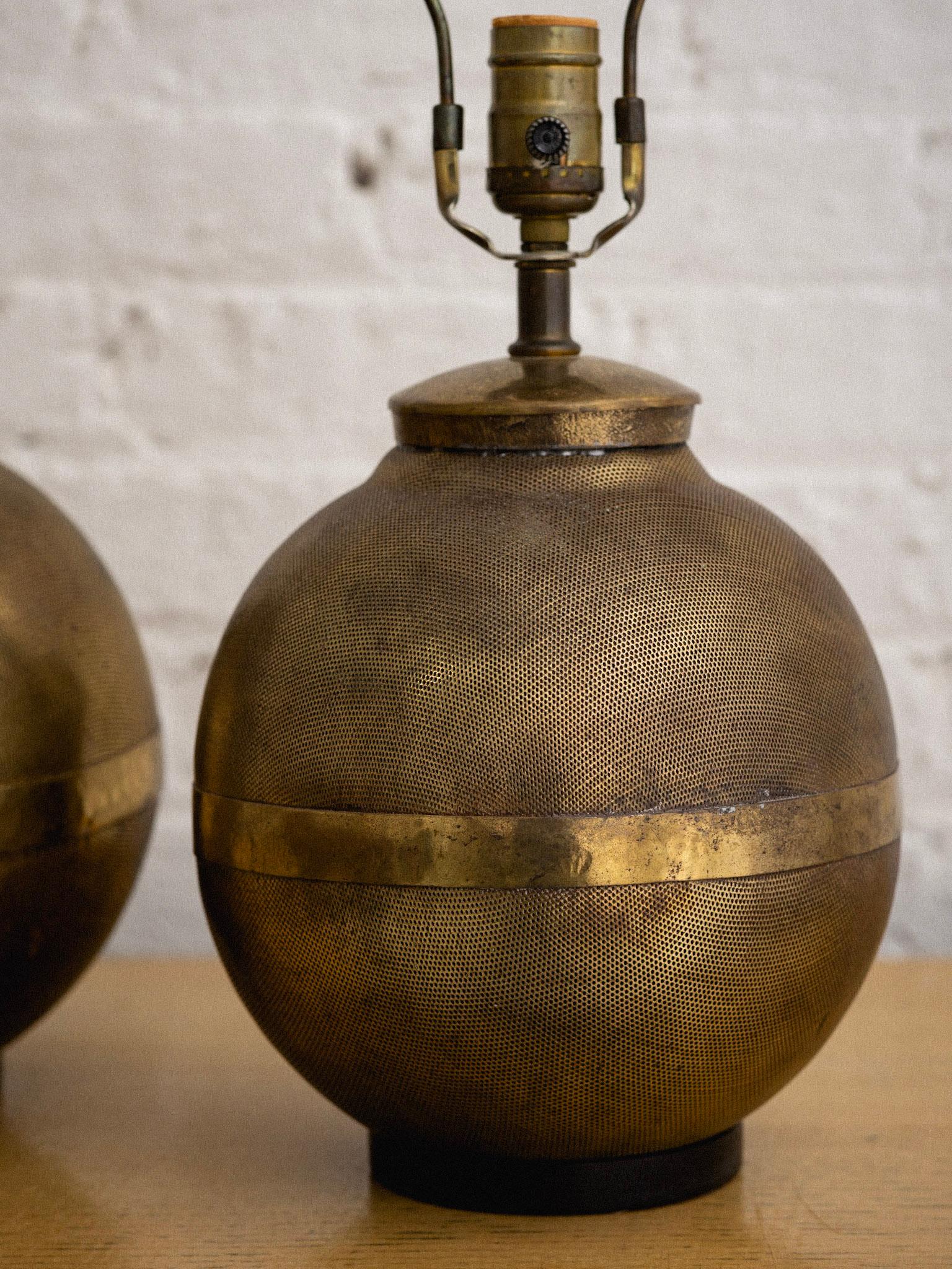 Perforated Brass Globe Lamps, a Pair 1