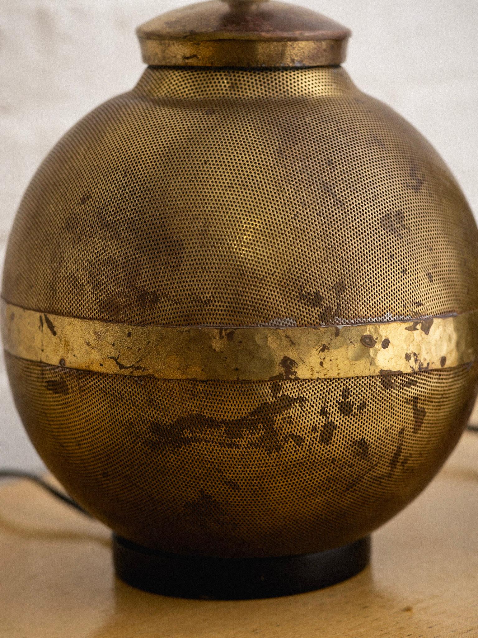Perforated Brass Globe Lamps, a Pair 3