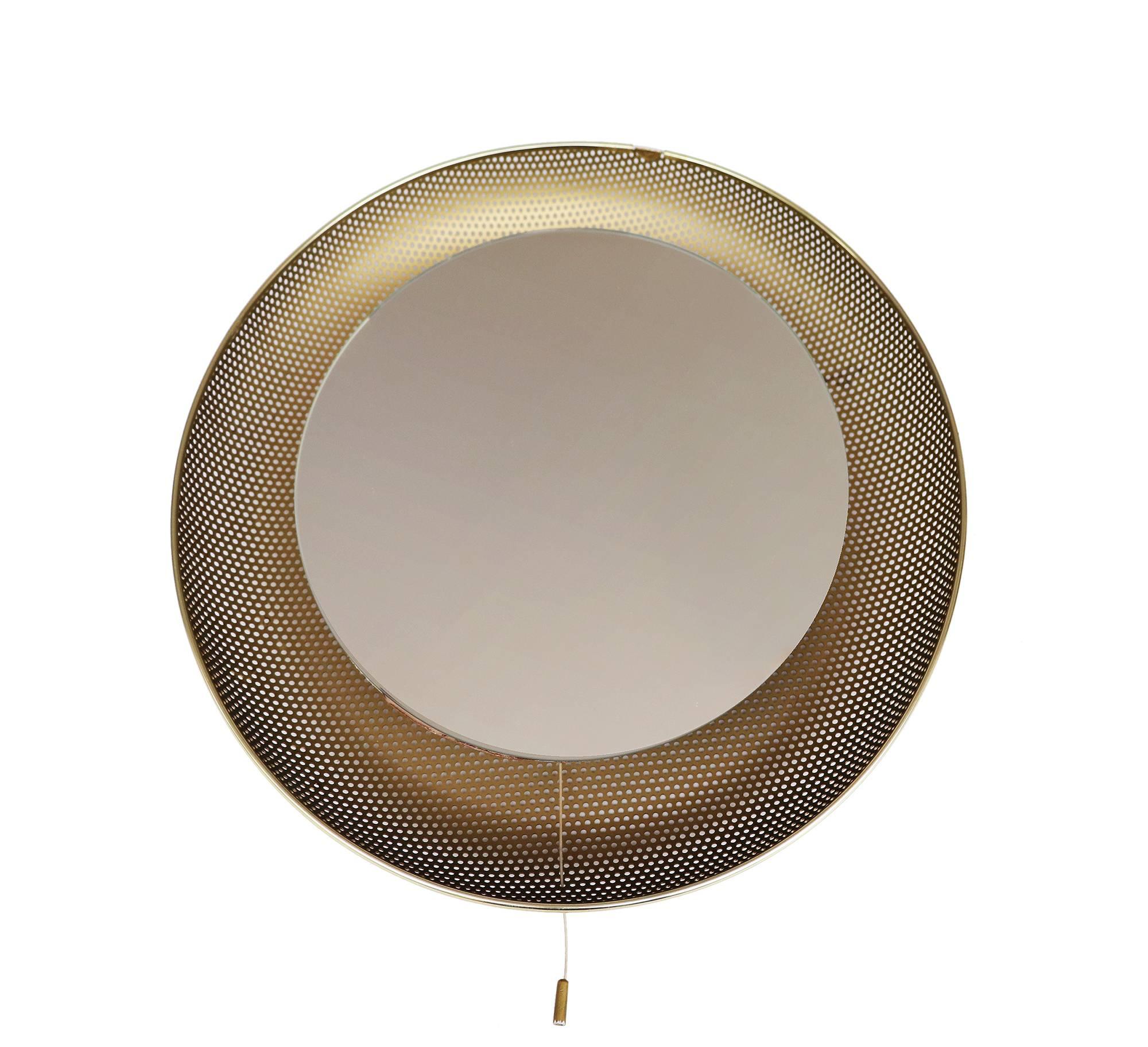 Mid-Century Modern Mathieu Mategot Illuminated & Perforated Brass Mirror mid-century by Artimeta