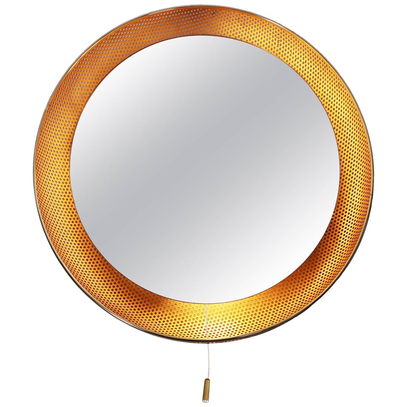 Mathieu Mategot Illuminated & Perforated Brass Mirror mid-century by Artimeta