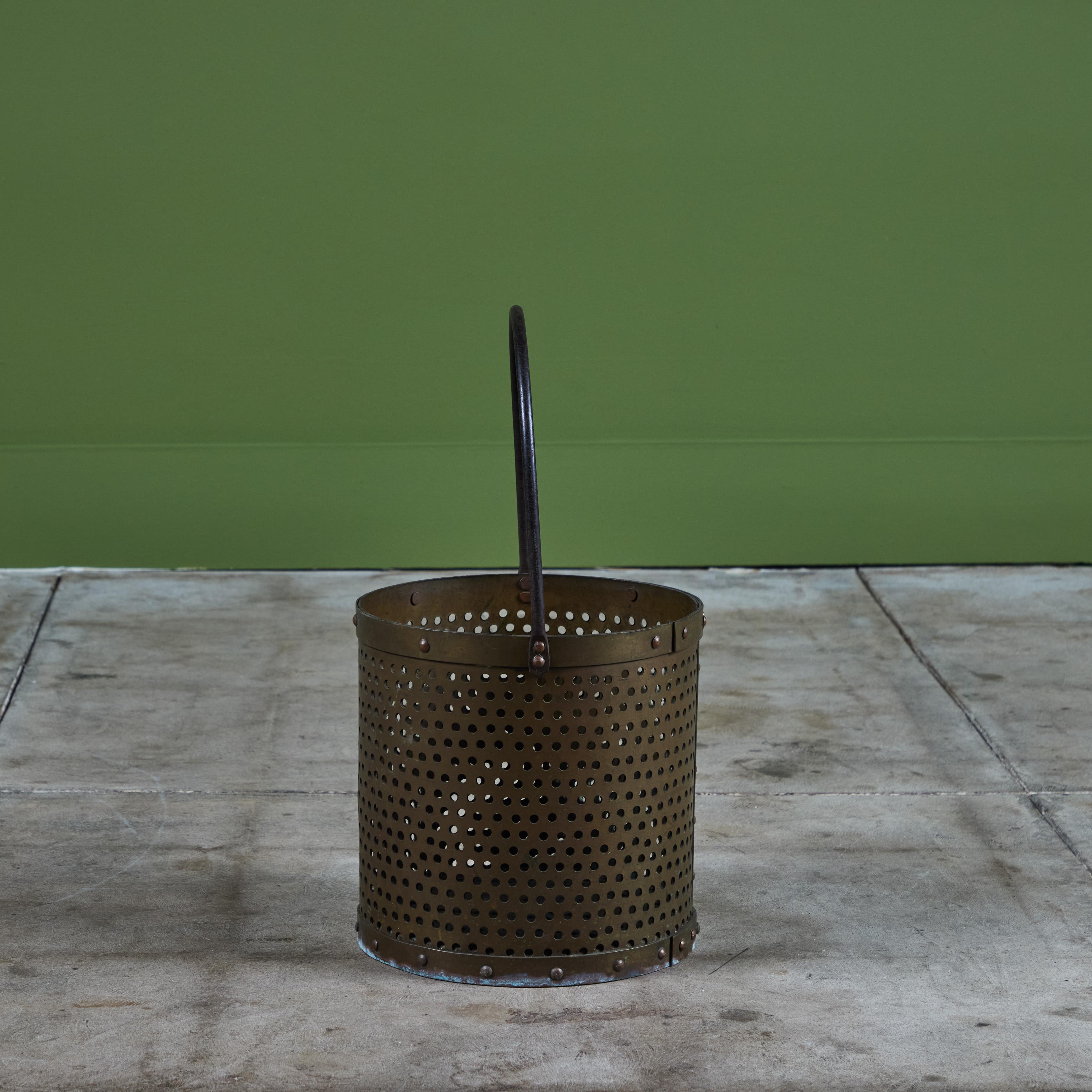 Perforated Brass Pail In Good Condition For Sale In Los Angeles, CA