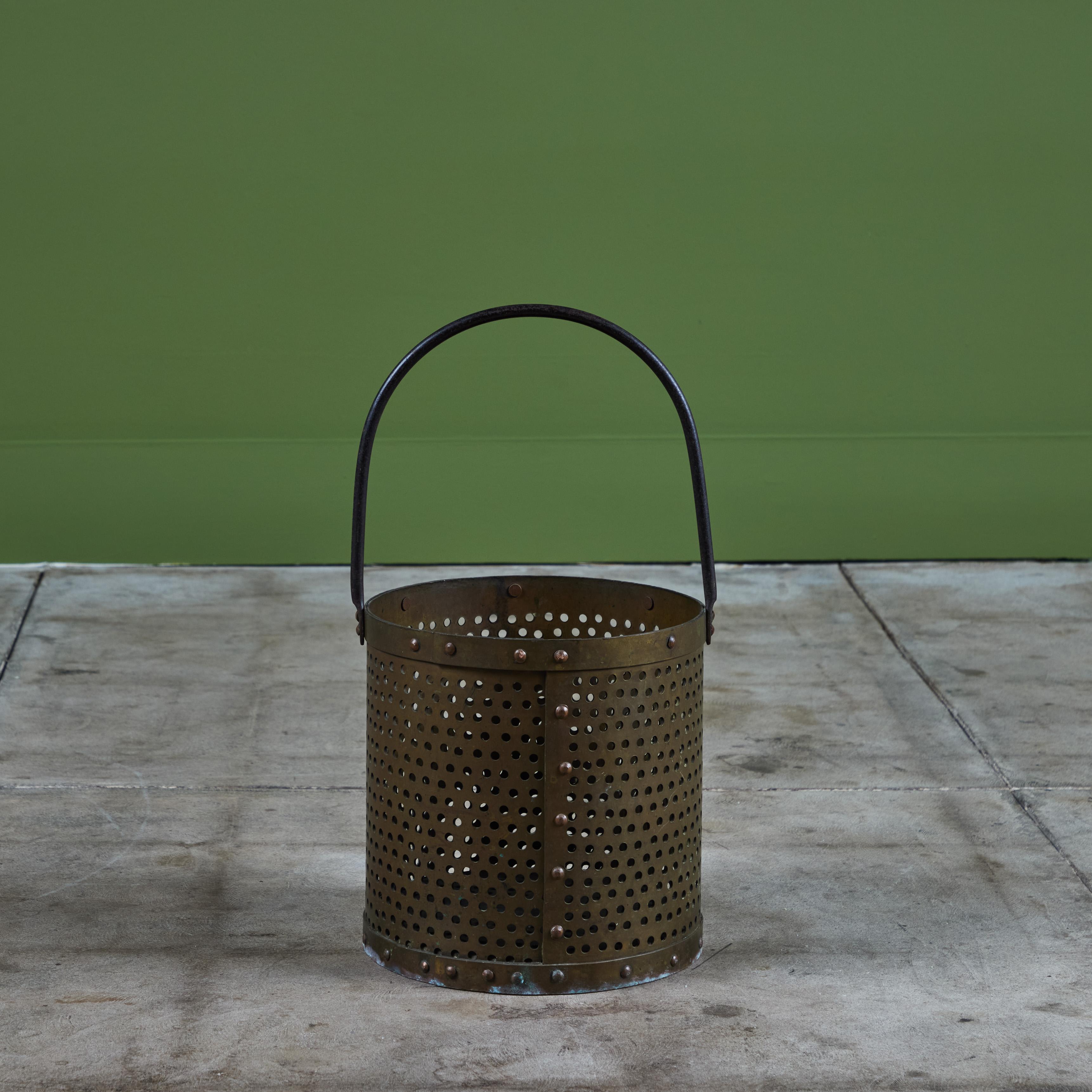 20th Century Perforated Brass Pail For Sale