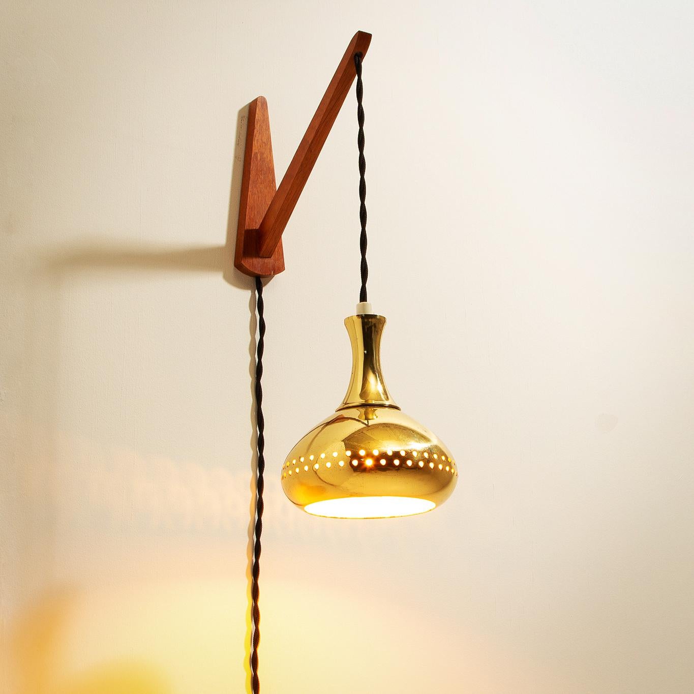 Mid-Century Modern Perforated Brass Pendant Wall Light by Hans-Agne Jakobsson, Sweden, 1950s
