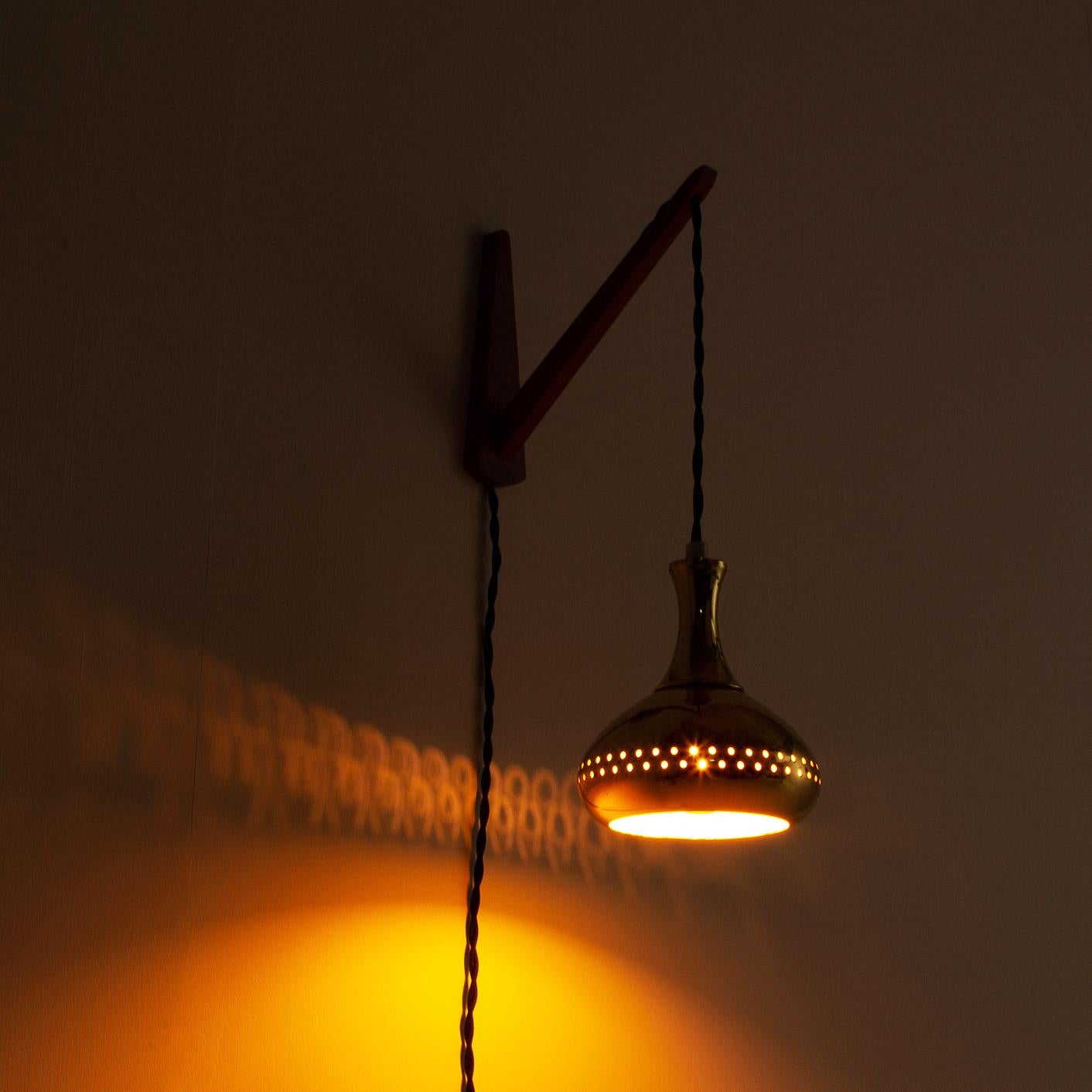 Danish Perforated Brass Pendant Wall Light by Hans-Agne Jakobsson, Sweden, 1950s