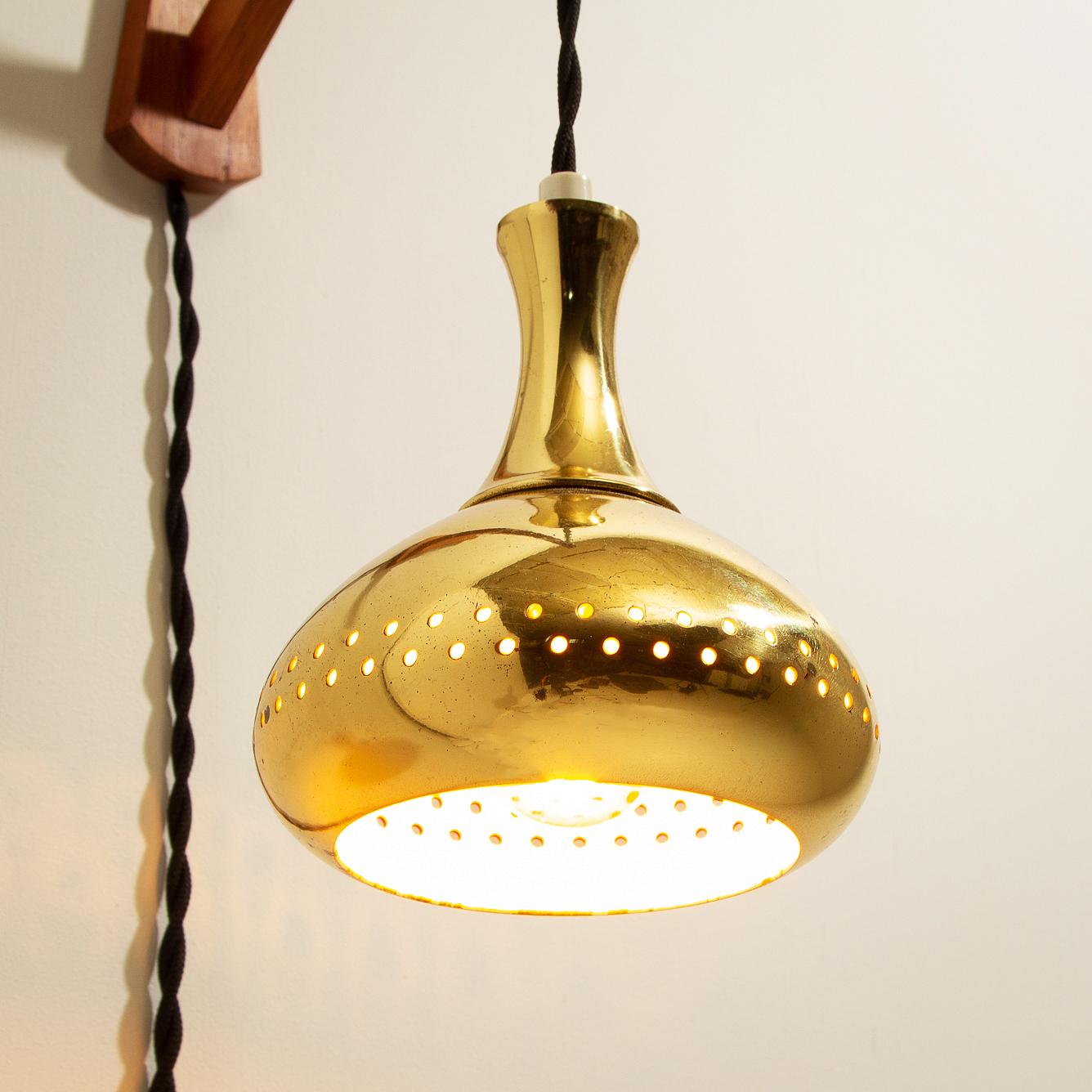 Perforated Brass Pendant Wall Light by Hans-Agne Jakobsson, Sweden, 1950s 1