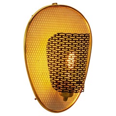 Perforated Brass Wall Lamp with Metal Backplate, Europe Mid-20th Century
