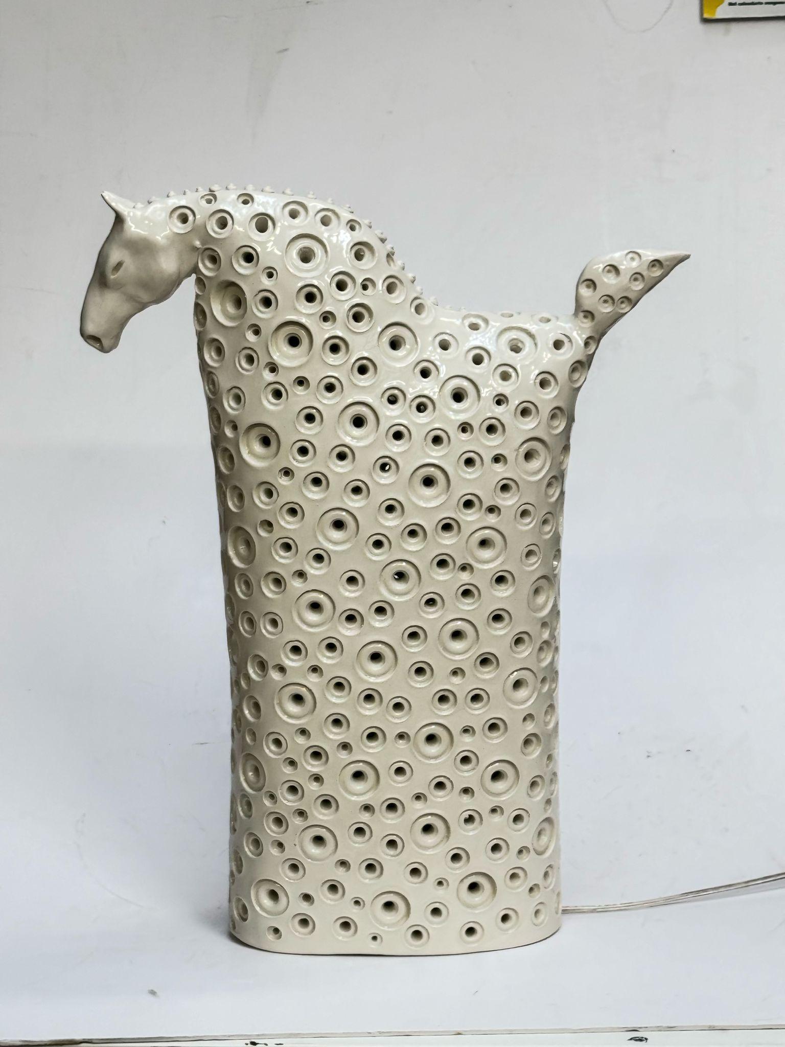 Modern Perforated Ceramic Horse, Candle, Centerpiece Handmade Without Mold, NEW 2024 For Sale