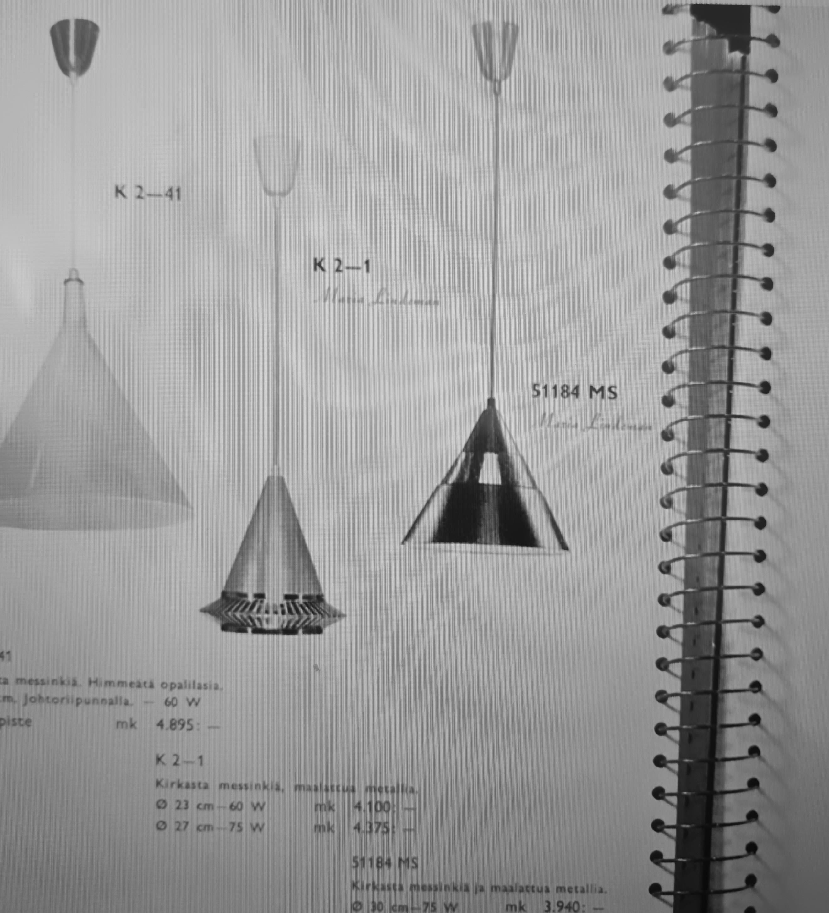 Ottone Ciondolo da soffitto a cono traforato Modello 51184 di Maria Lindeman per Idman, anni '50 in vendita