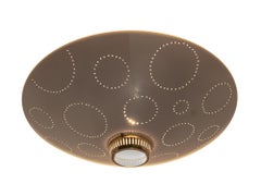 Perforated Cream Flush Mount Chandelier Glass & Brass by Belmag, Swiss 1950s