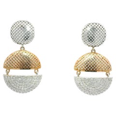 Perforated Dangling Flat Button Pavé Diamond Earrings in 18K White and Rose Gold