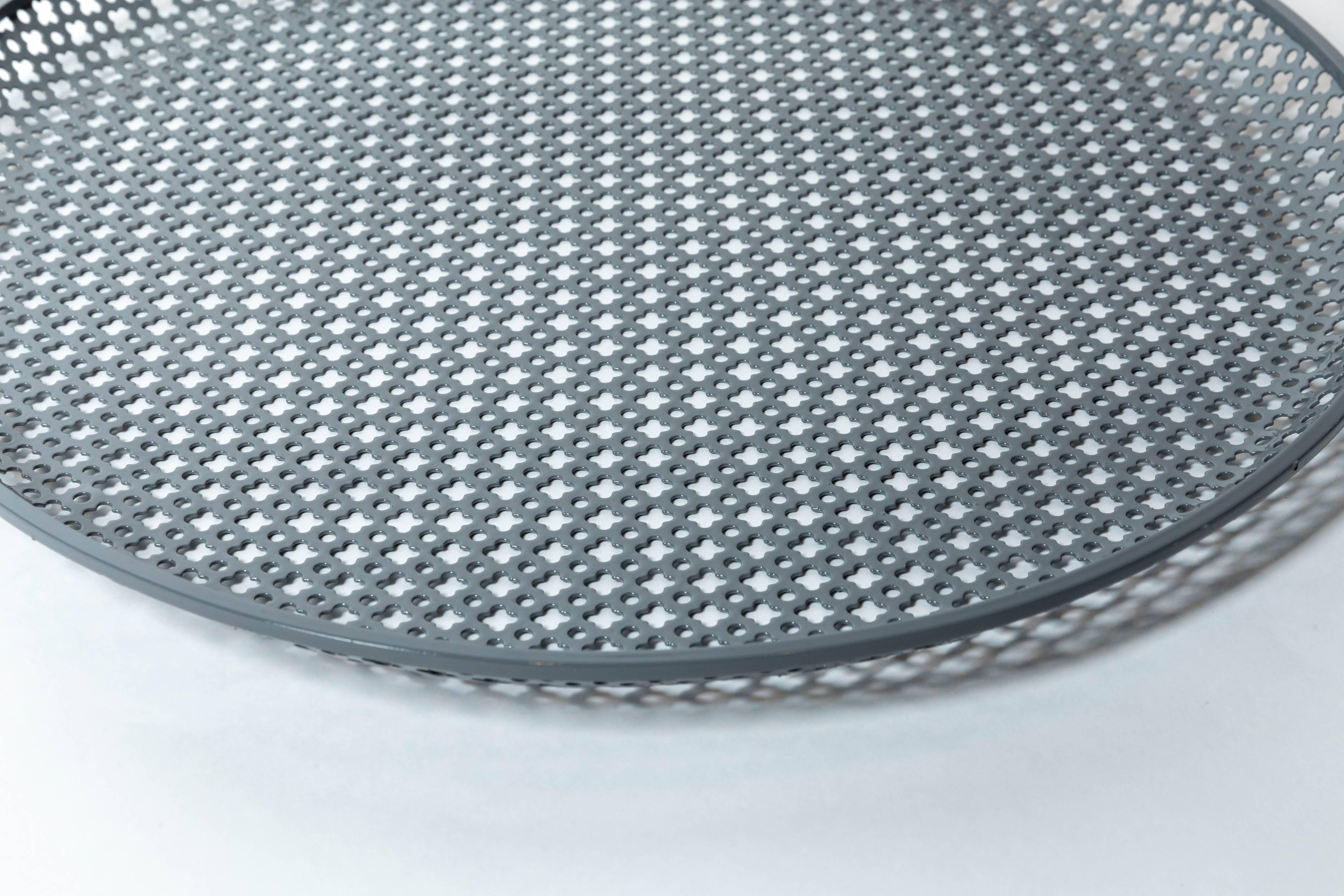 French Perforated Gray Enameled Platter by Mathieu Matégot, France, 1950