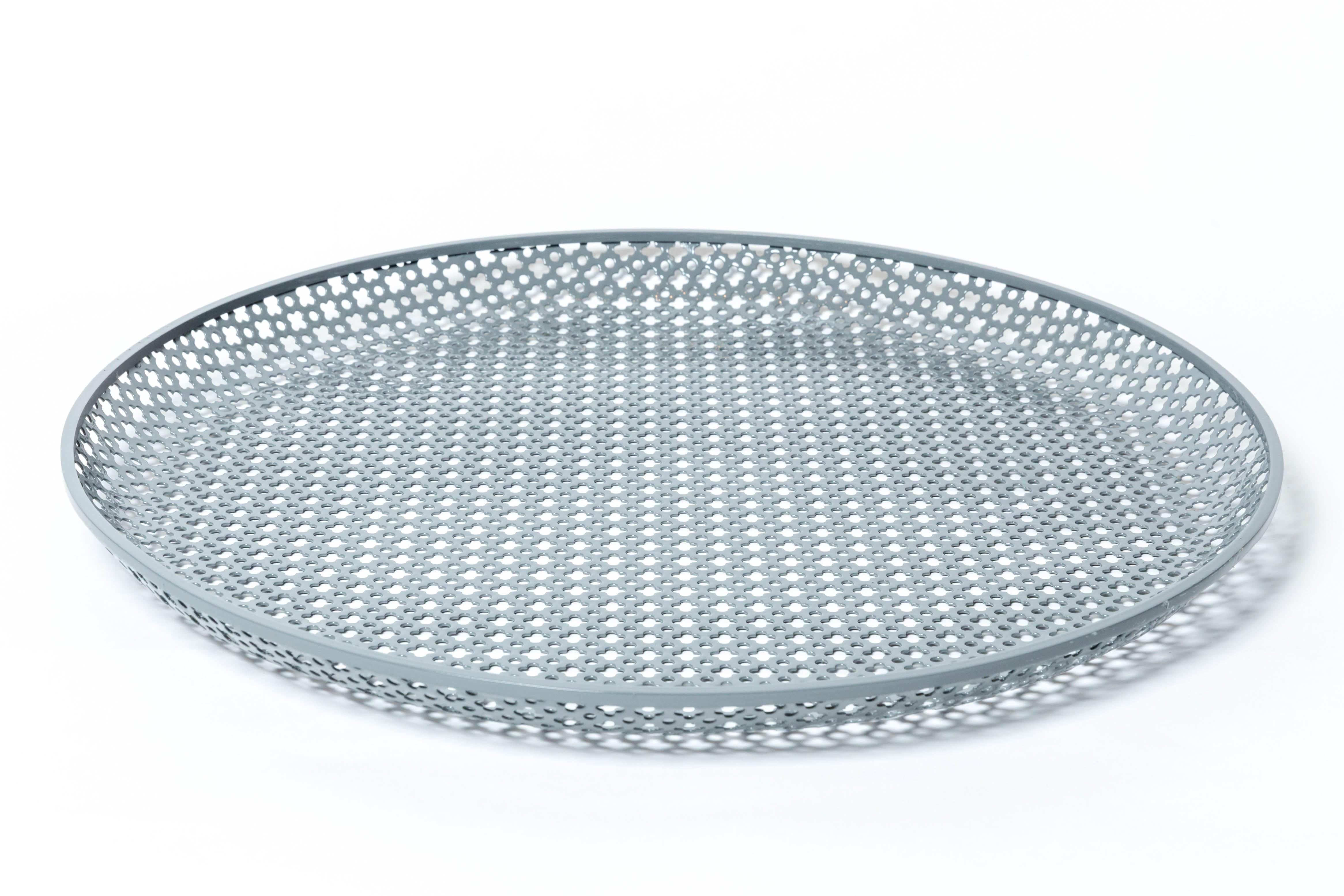 Mid-20th Century Perforated Gray Enameled Platter by Mathieu Matégot, France, 1950