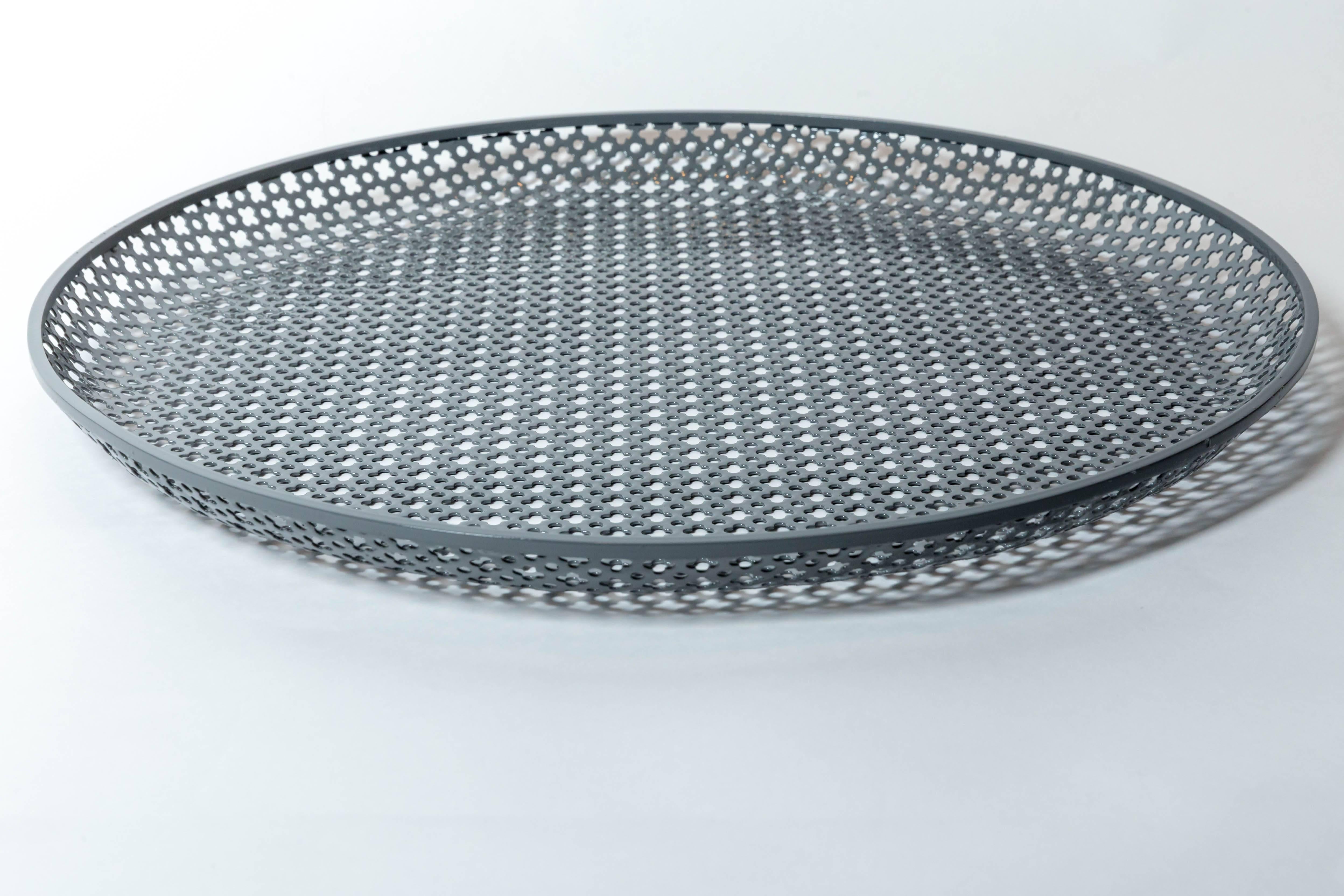 Metal Perforated Gray Enameled Platter by Mathieu Matégot, France, 1950