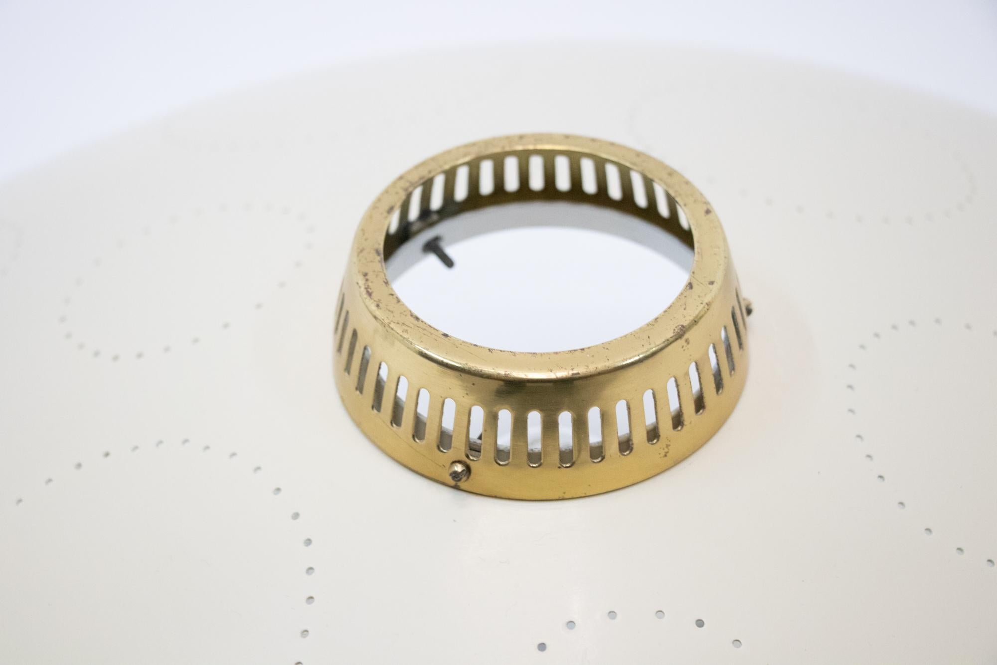 Perforated Flush Mount Ceiling Light Cream & Brass by Belmag, Switzerland 1950s For Sale 2