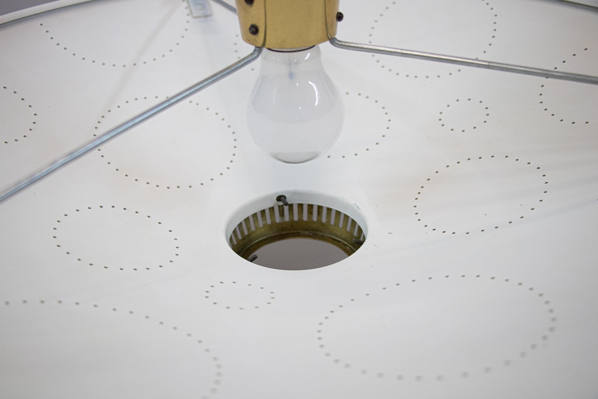 Perforated Flush Mount Ceiling Light Cream & Brass by Belmag, Switzerland 1950s For Sale 3