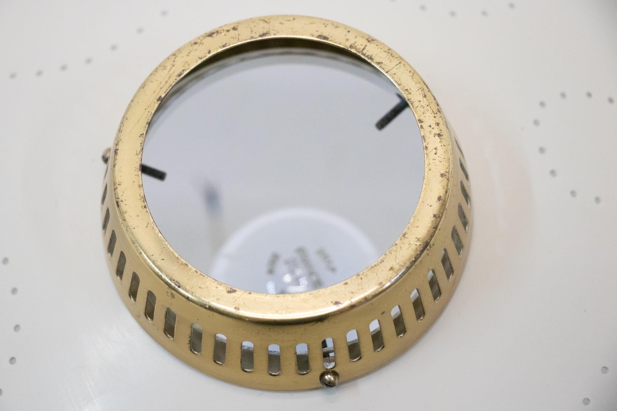 Perforated Flush Mount Ceiling Light Cream & Brass by Belmag, Switzerland 1950s For Sale 4