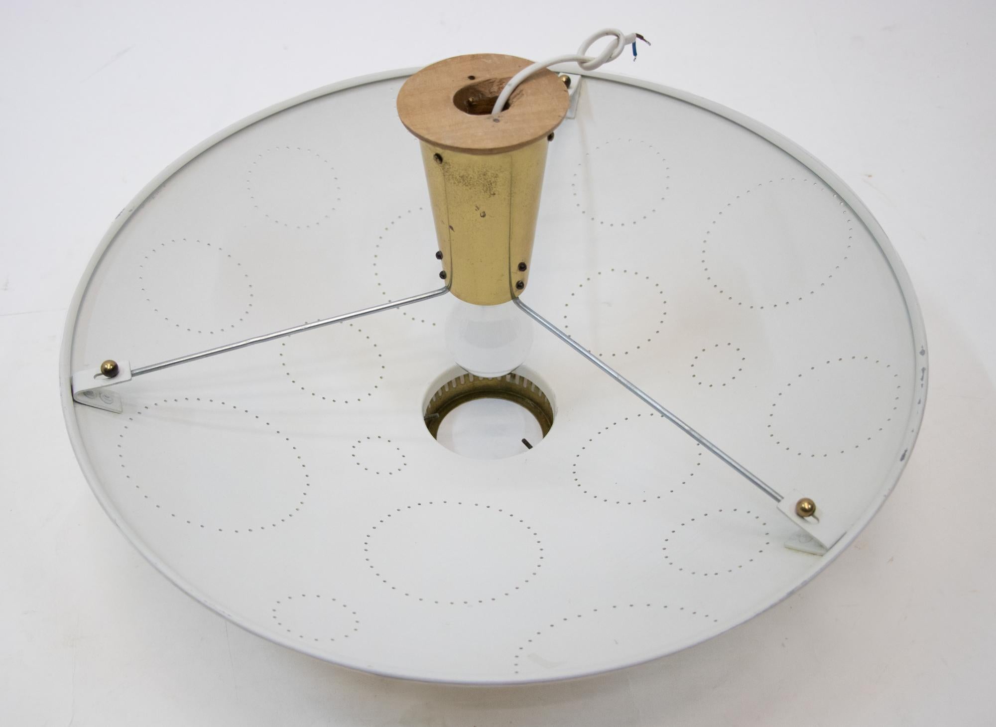 Perforated Flush Mount Ceiling Light Cream & Brass by Belmag, Switzerland 1950s For Sale 5
