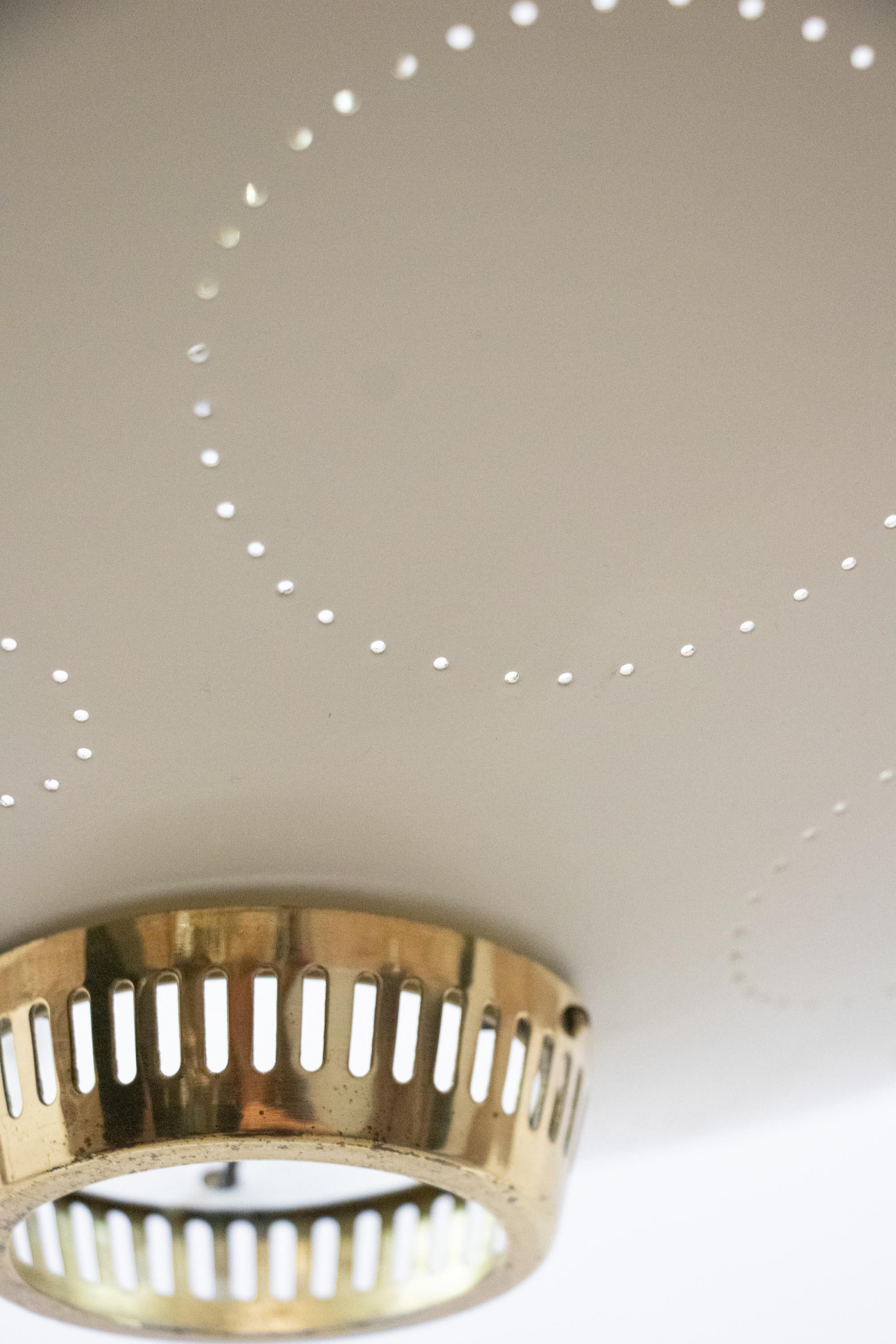 Mid-20th Century Perforated Flush Mount Ceiling Light Cream & Brass by Belmag, Switzerland 1950s For Sale