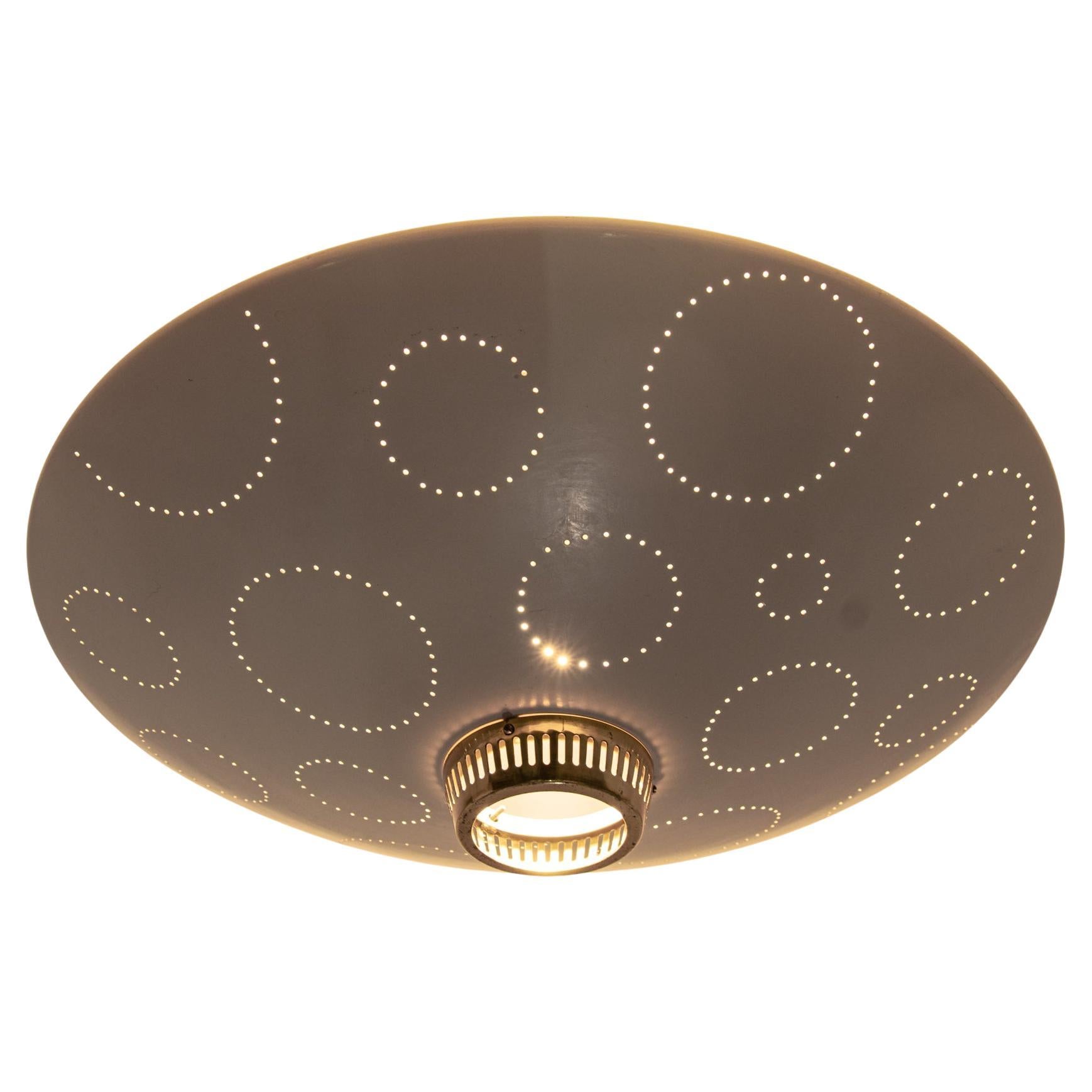 Perforated Flush Mount Ceiling Light Cream & Brass by Belmag, Switzerland 1950s For Sale