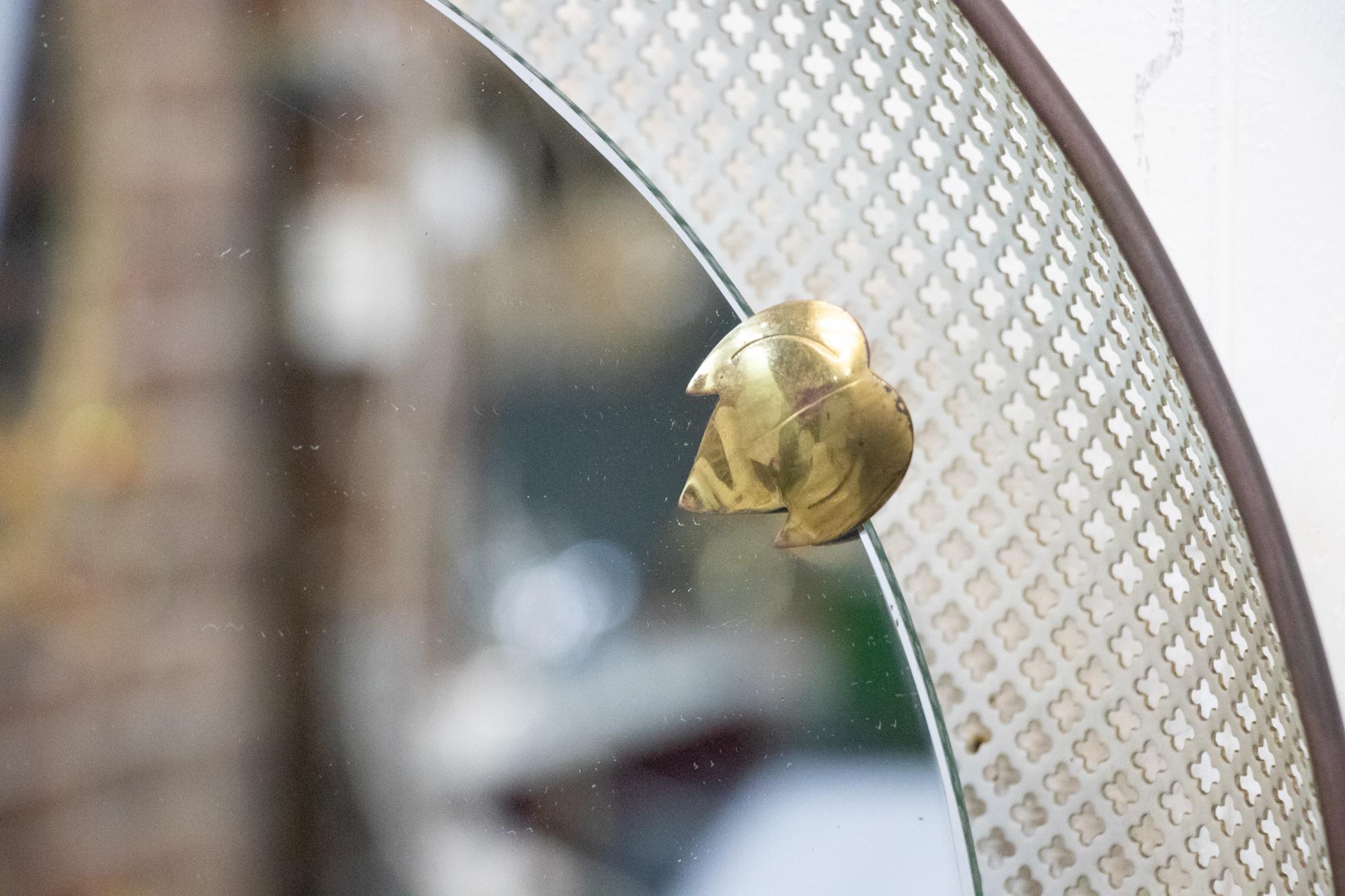 Mid-Century Modern Miroir lumineux perforé à la manière de Mathieu Mategot, France 1950 en vente