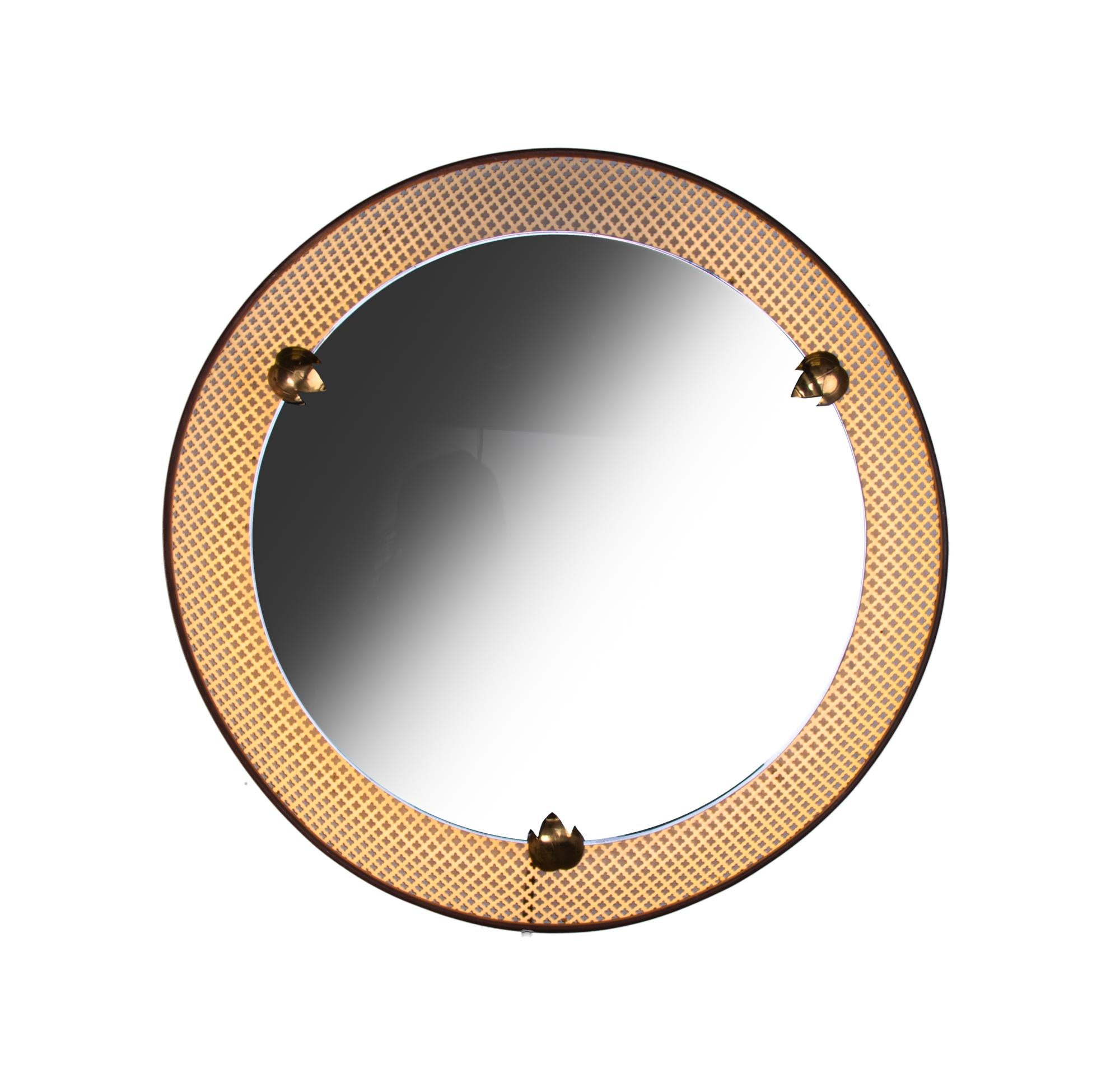 Français Miroir lumineux perforé à la manière de Mathieu Mategot, France 1950 en vente