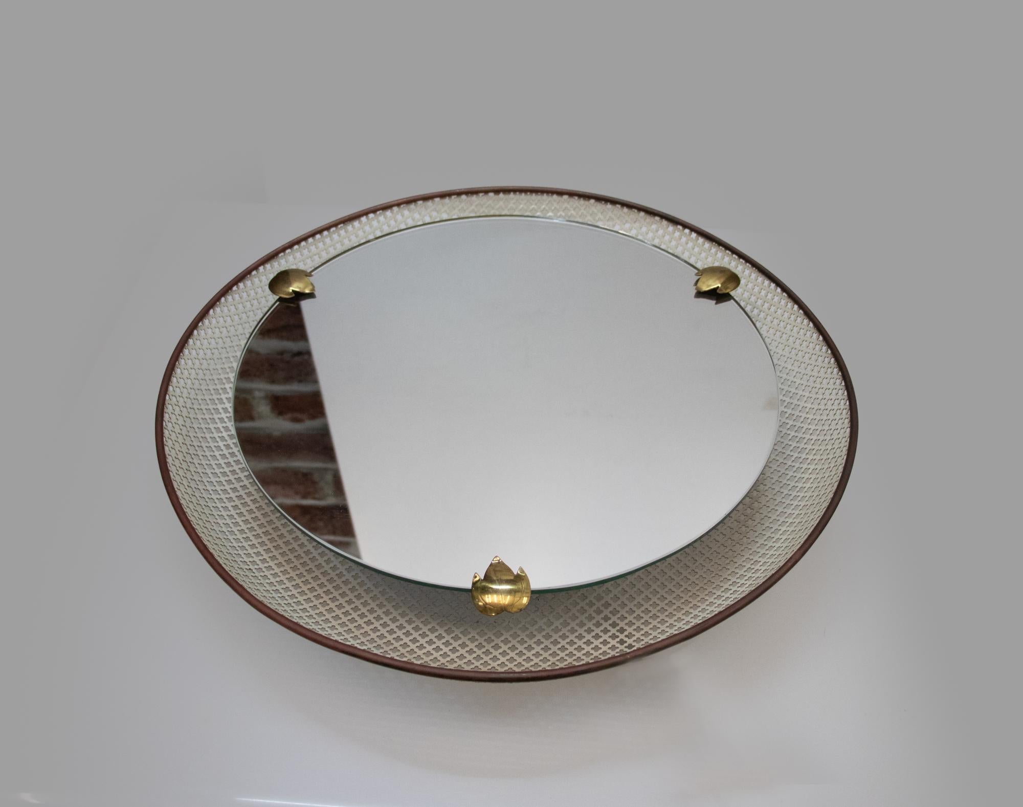 Milieu du XXe siècle Miroir lumineux perforé à la manière de Mathieu Mategot, France 1950 en vente