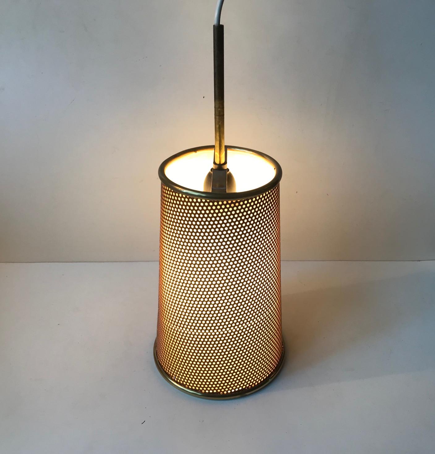 Perforated Italian Pendant Lamp in Brass and Steel, 1960s In Good Condition In Esbjerg, DK